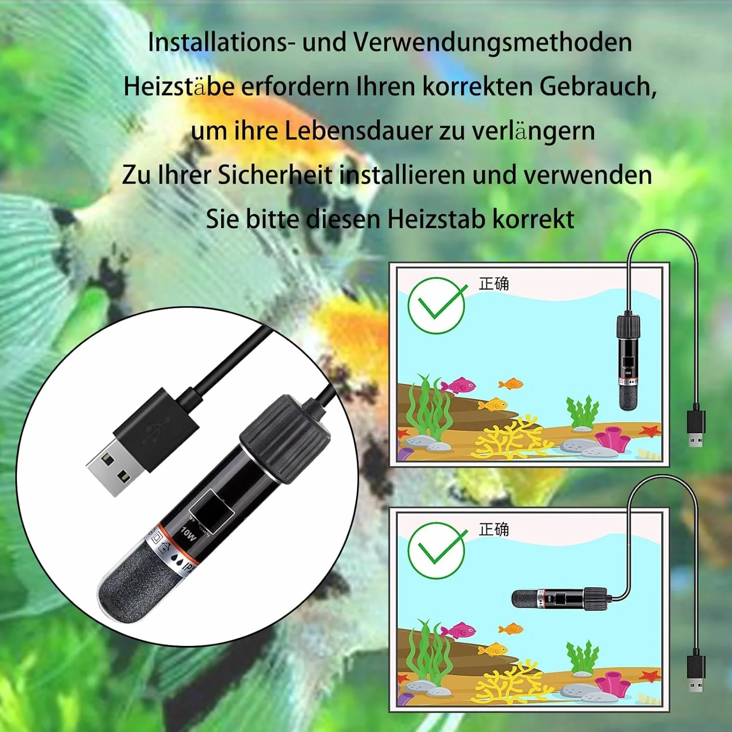 GERUI Lot de 2 mini chauffages USB d'aquarium 10 W avec thermostat, thermostat pour petits aquariums, pour eau salée et eau douce