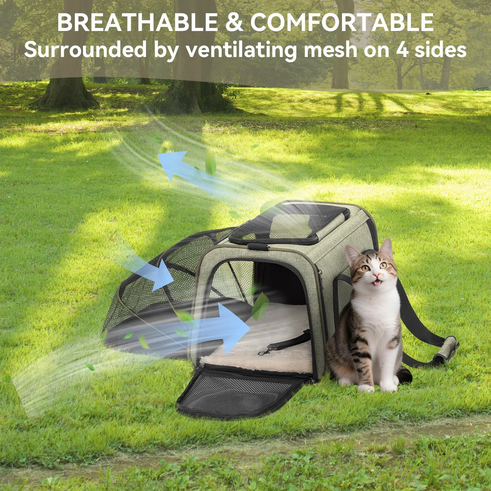 Petsfit Sac de transport extensible pour chat et chien approuvé par les compagnies aériennes avec tapis en peluche amovible