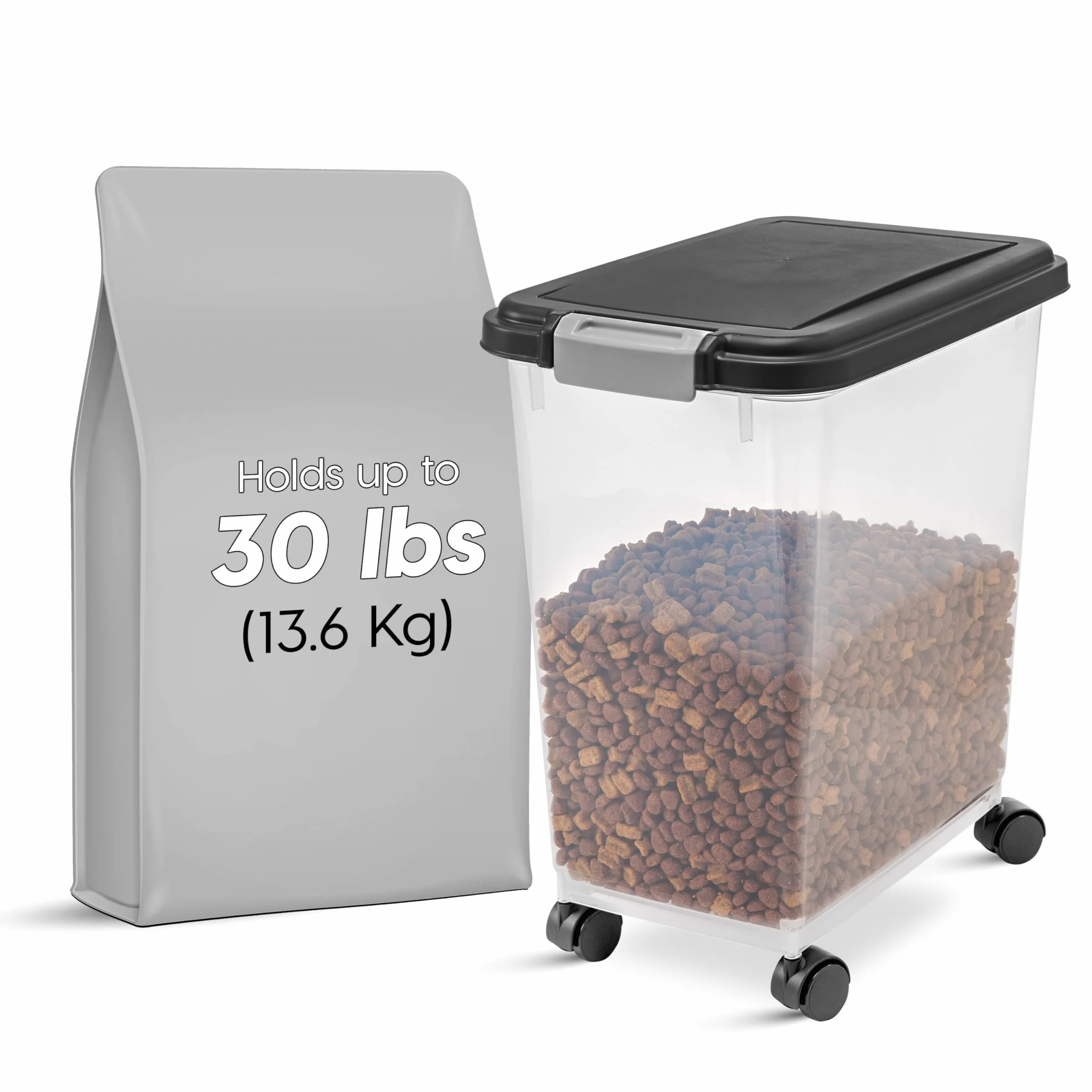 Iris Ohyama Boite Croquettes Chat Hermetique 30L 10kg Noir Plastique sans BPA