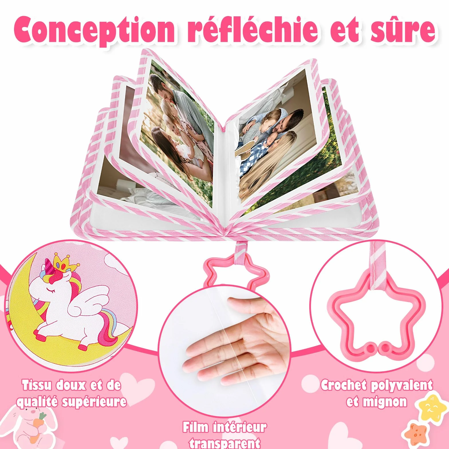 Album Photo Bebe 10x15 17 Photos Mon Premier Album Photo en Tissu Doux Livre Photo de Bébé avec 32 autocollants Cadeau Naissance Garcon Enfant (Licorne)
