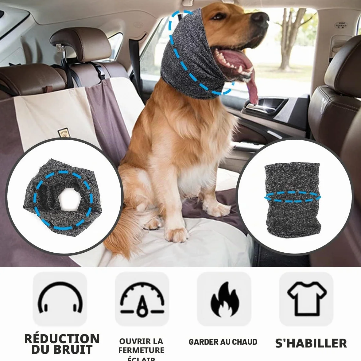 Cache-Oreilles pour Chien Soulagement Anxiété Calme Endroit Bruyant Snood Chauffe-Cou Chats Gris M