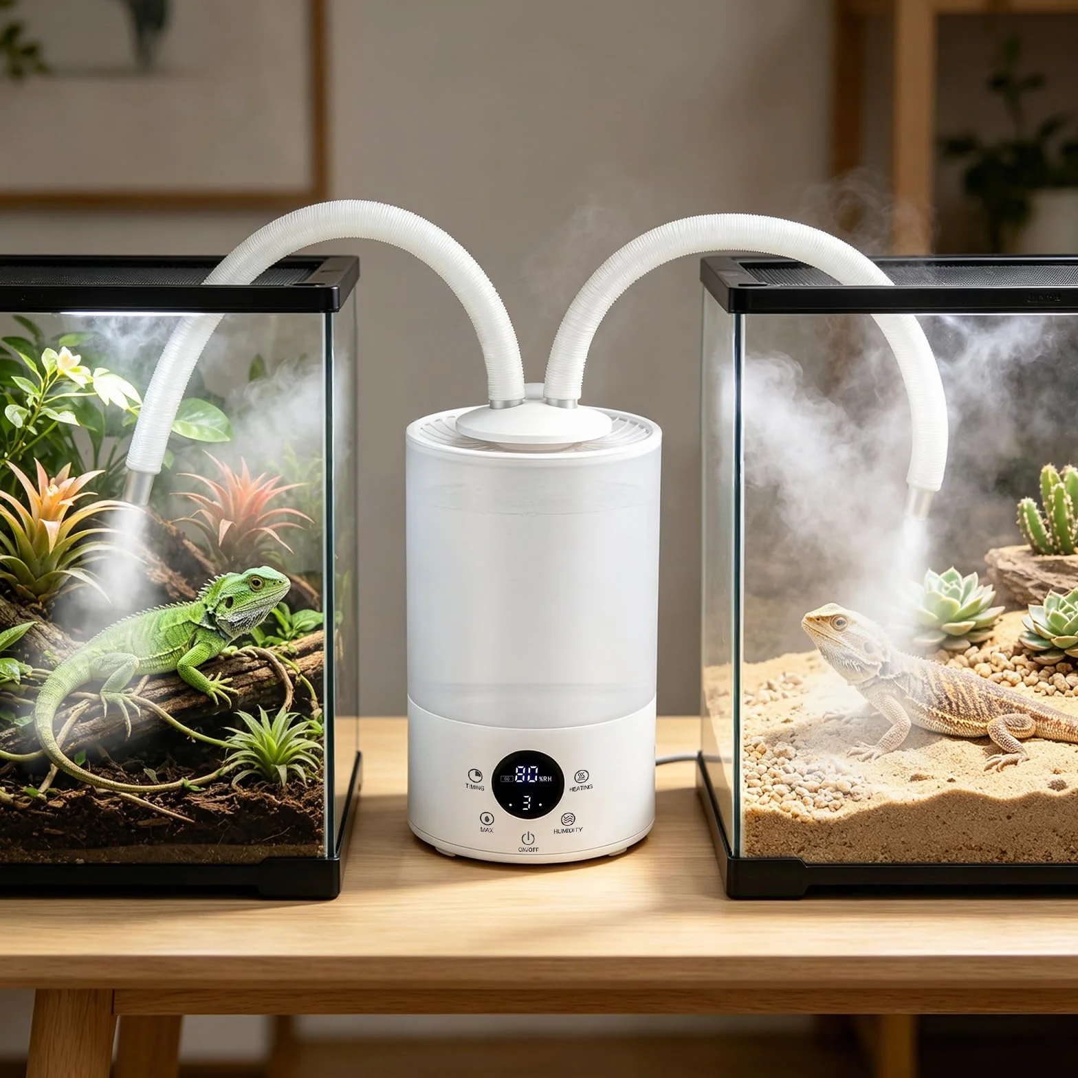 Humidificateur pour Reptiles 4L, Brumisateur Terrarium avec Capteur d'Humidité, Minuterie, Double Tuyau Extensible