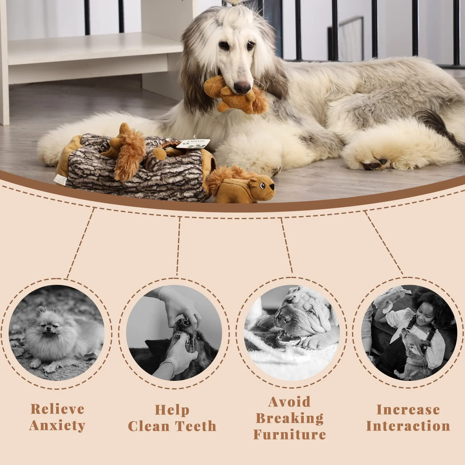 LaiFug Jouet en Peluche pour Chien en Forme d'écureuil caché, Jouet interactif couineur pour Chien, Taille XL