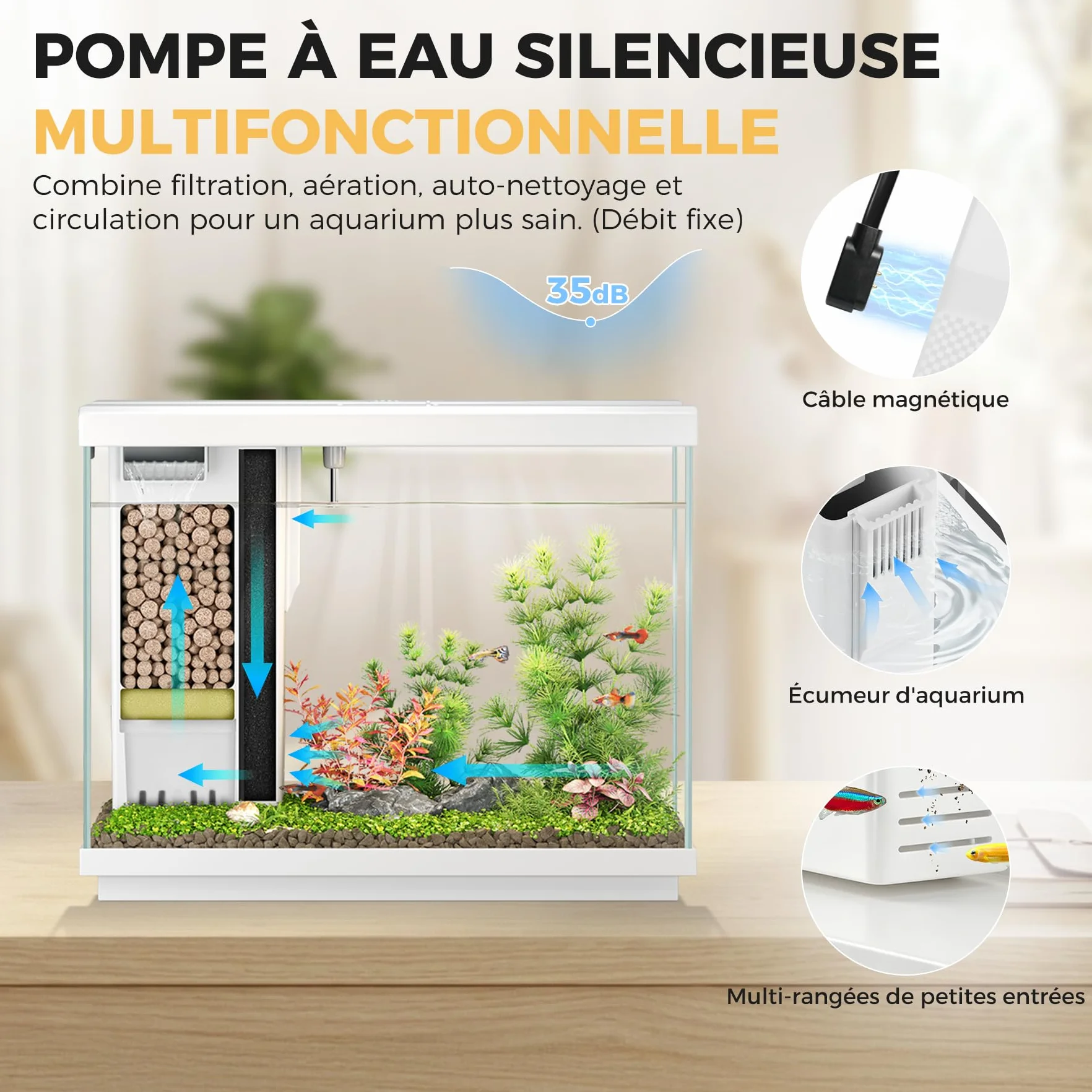 Petit Aquarium 8,3 L pour Combattant avec Filtre 4 en 1 et Pompe silencieuse, éclairage LED 8 Couleurs réglable