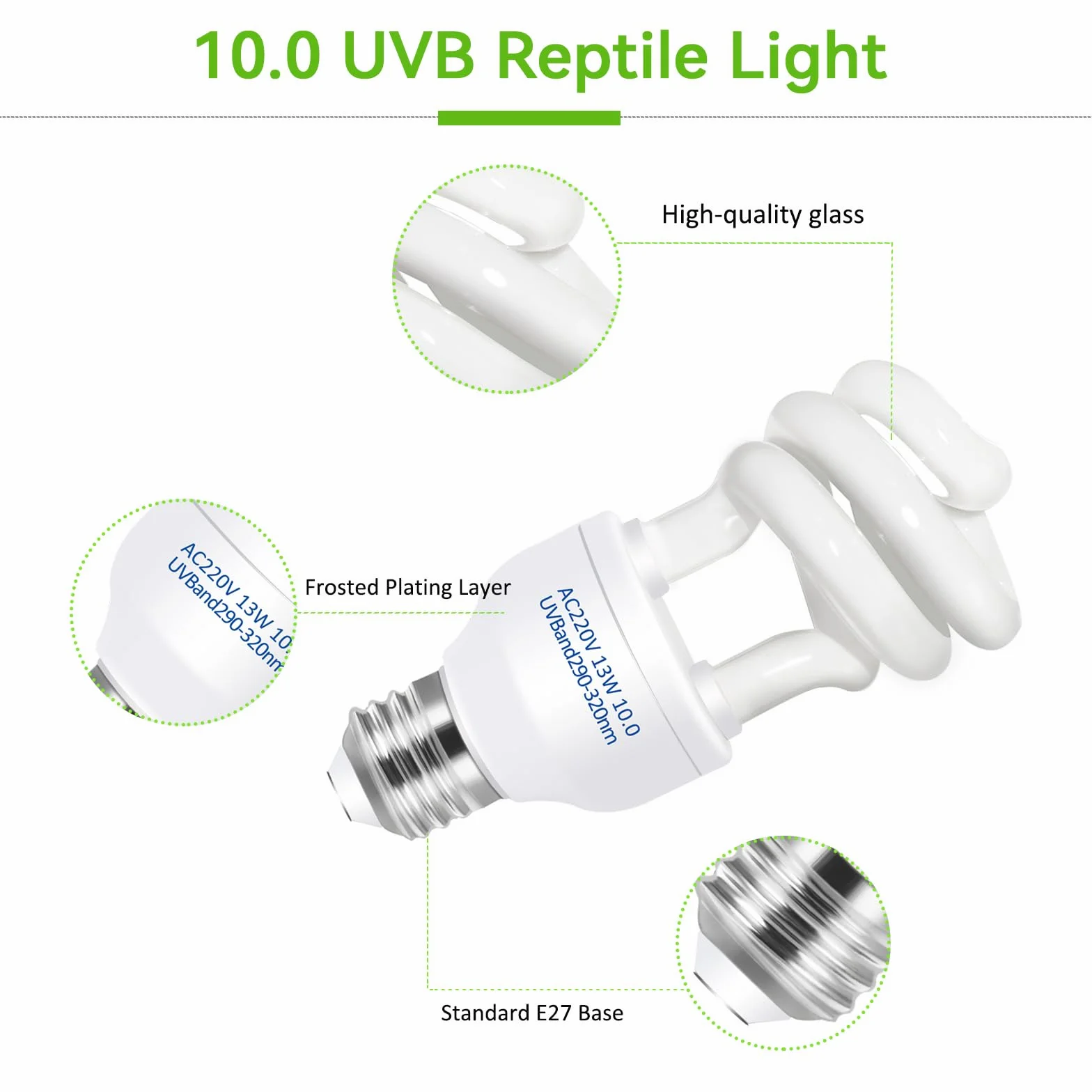 Caldarax 13W Ampoule UVA UVB 10.0 E27 pour Reptiles Tortue Terrarium 220V