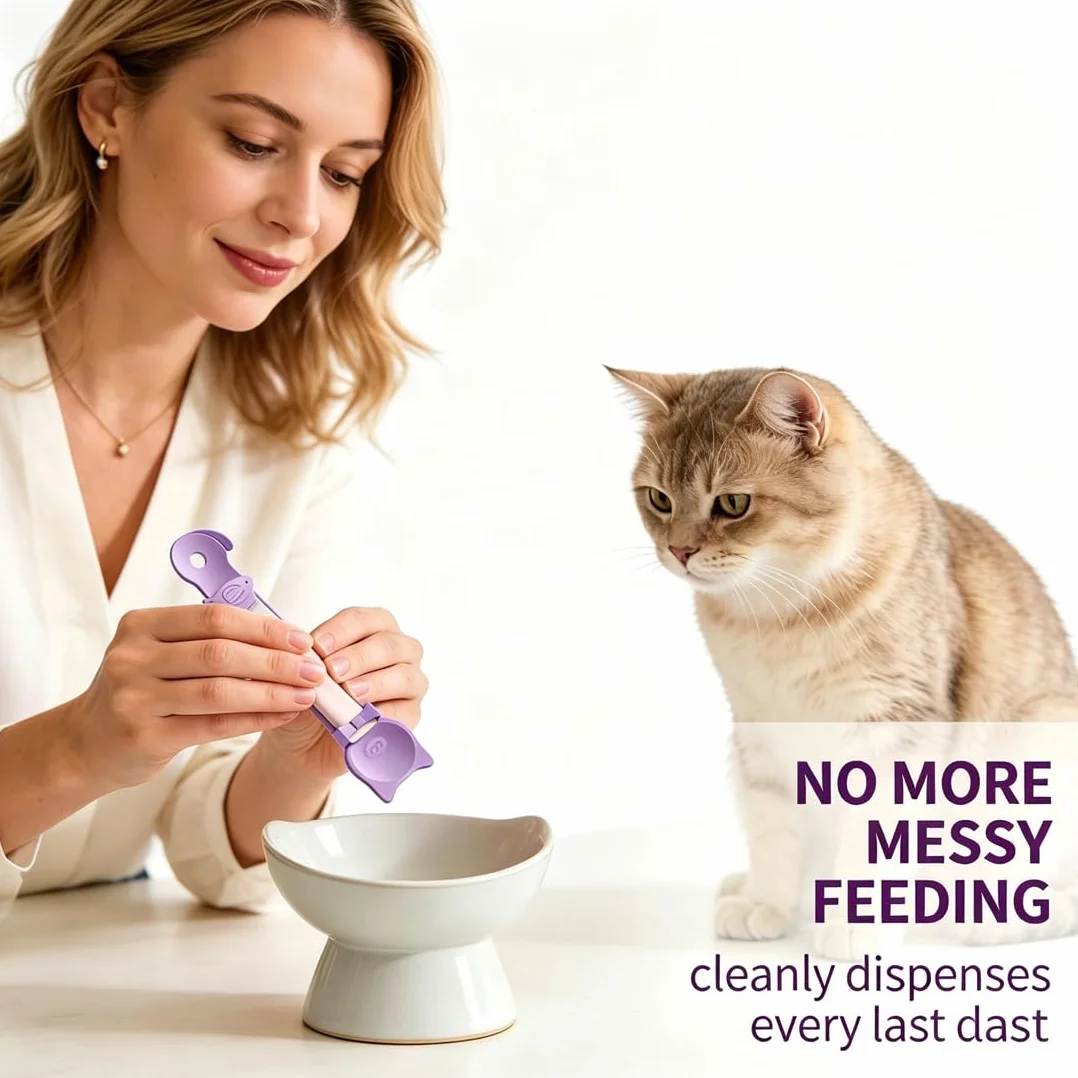 Cuillère Presse-Friandises pour Chat, Lot de 2 Bleu Violet – Idéal Churu & Snacks Liquides, Alimentation Propre Anti-Gaspillage