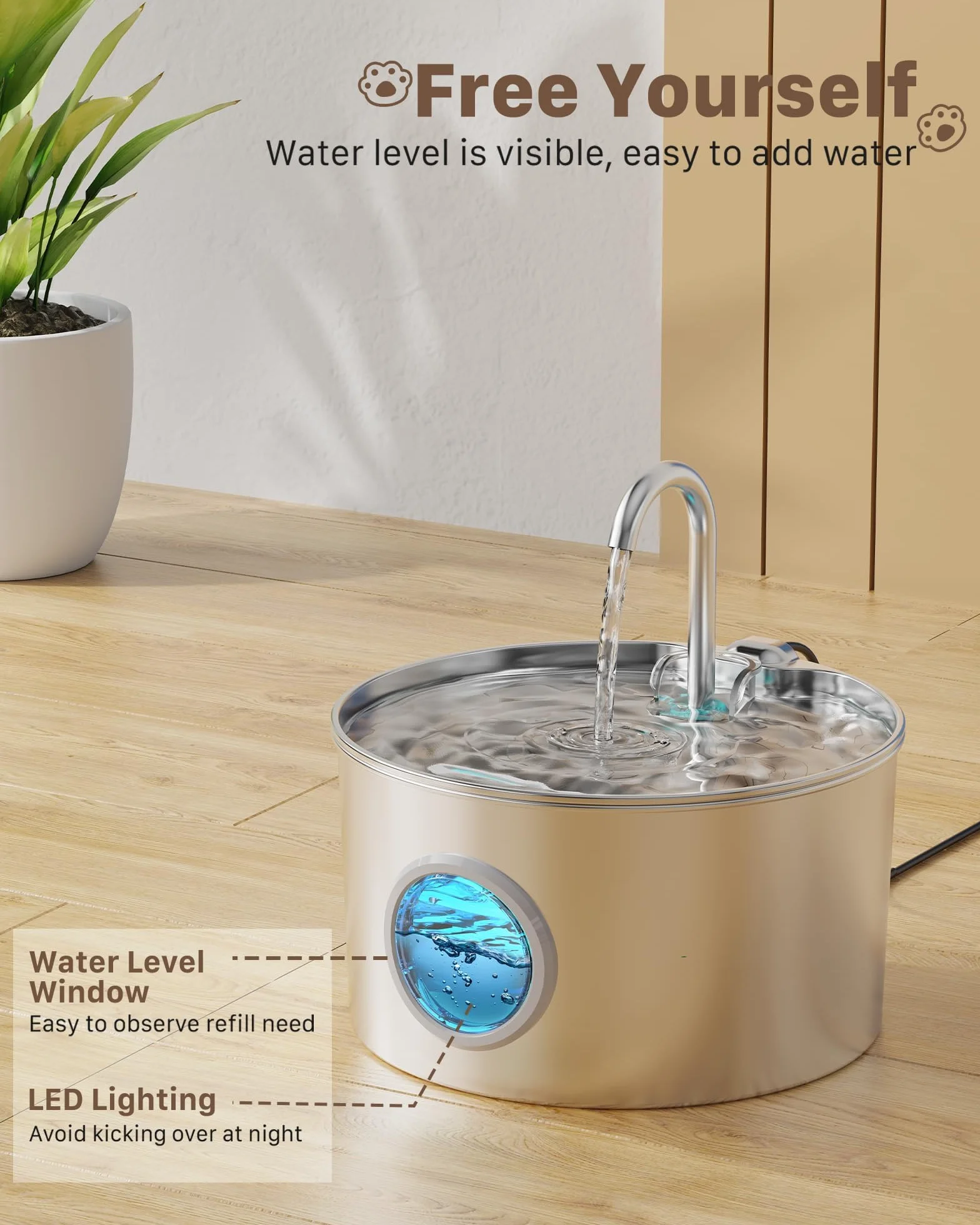 Fontaine à Eau pour Chat Automatique INOX 2,2L avec Filtre - Silencieux Distributeur Eau Chats
