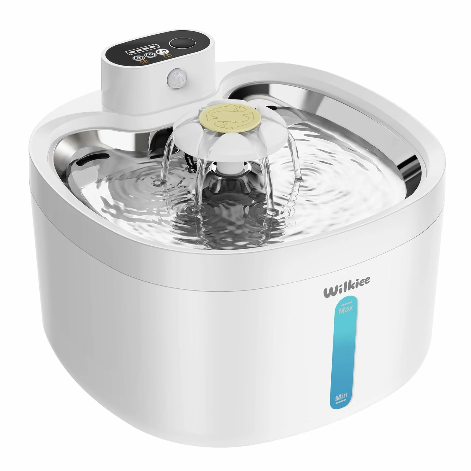 Fontaine à Eau pour Chat sans Fil 2,8L INOX Ultra-Silencieuse <20dB Batterie 4000mAh avec Capteur et Minuteur 3 Filtres