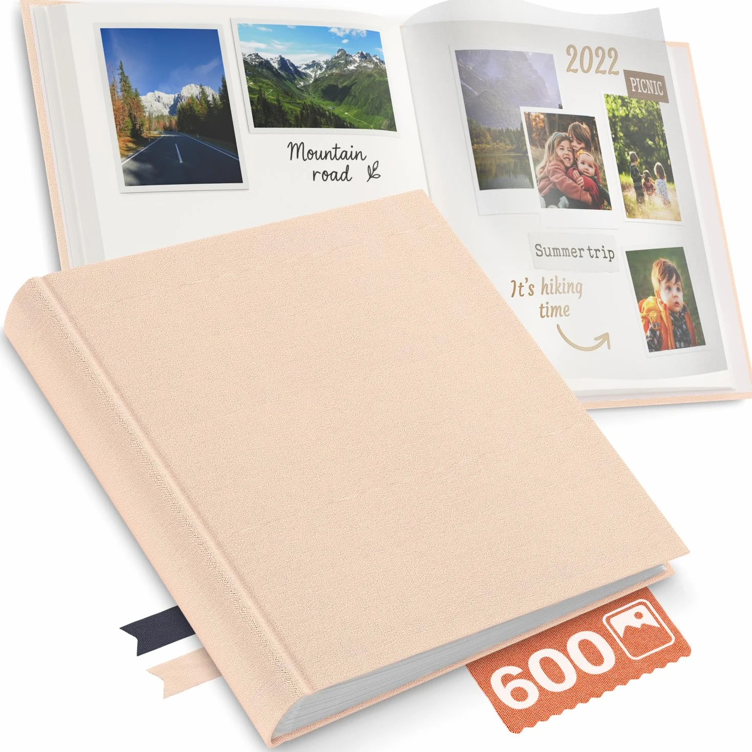 ACROPAQ Album photo scrapbooking 100 pages 600 photos 9x13 cm 10x15 cm 13x18 cm Livre photo Housse en lin Beige