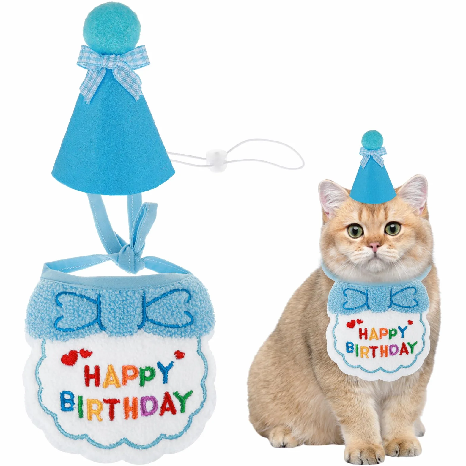 Bonnet d'anniversaire Brodé pour Petits Chiens et Chats - Bandana Animal de Compagnie - Accessoire de Fête Chiot