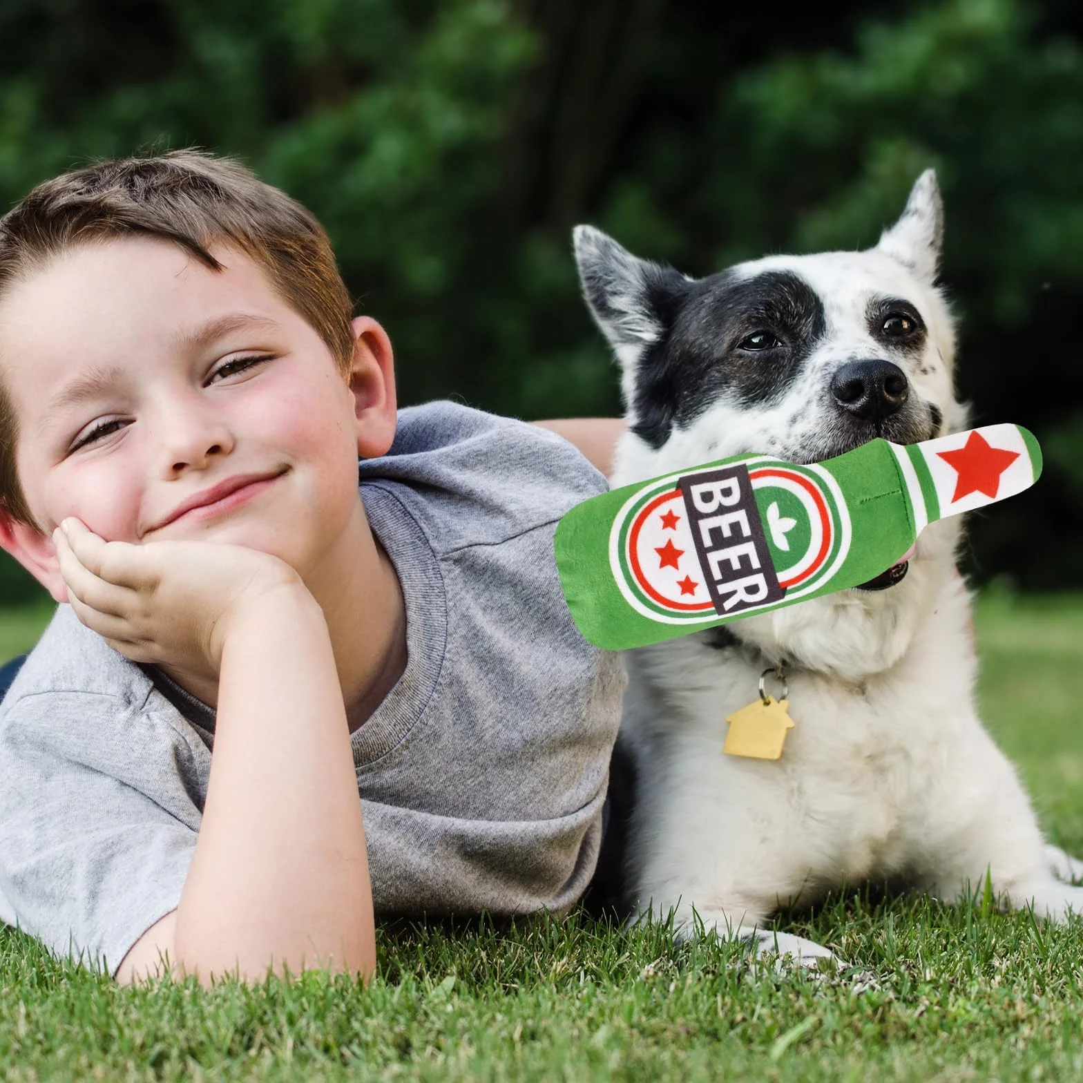 Jouet en Peluche Bouteille de Bière pour Chien Interactif à Mâcher Vert