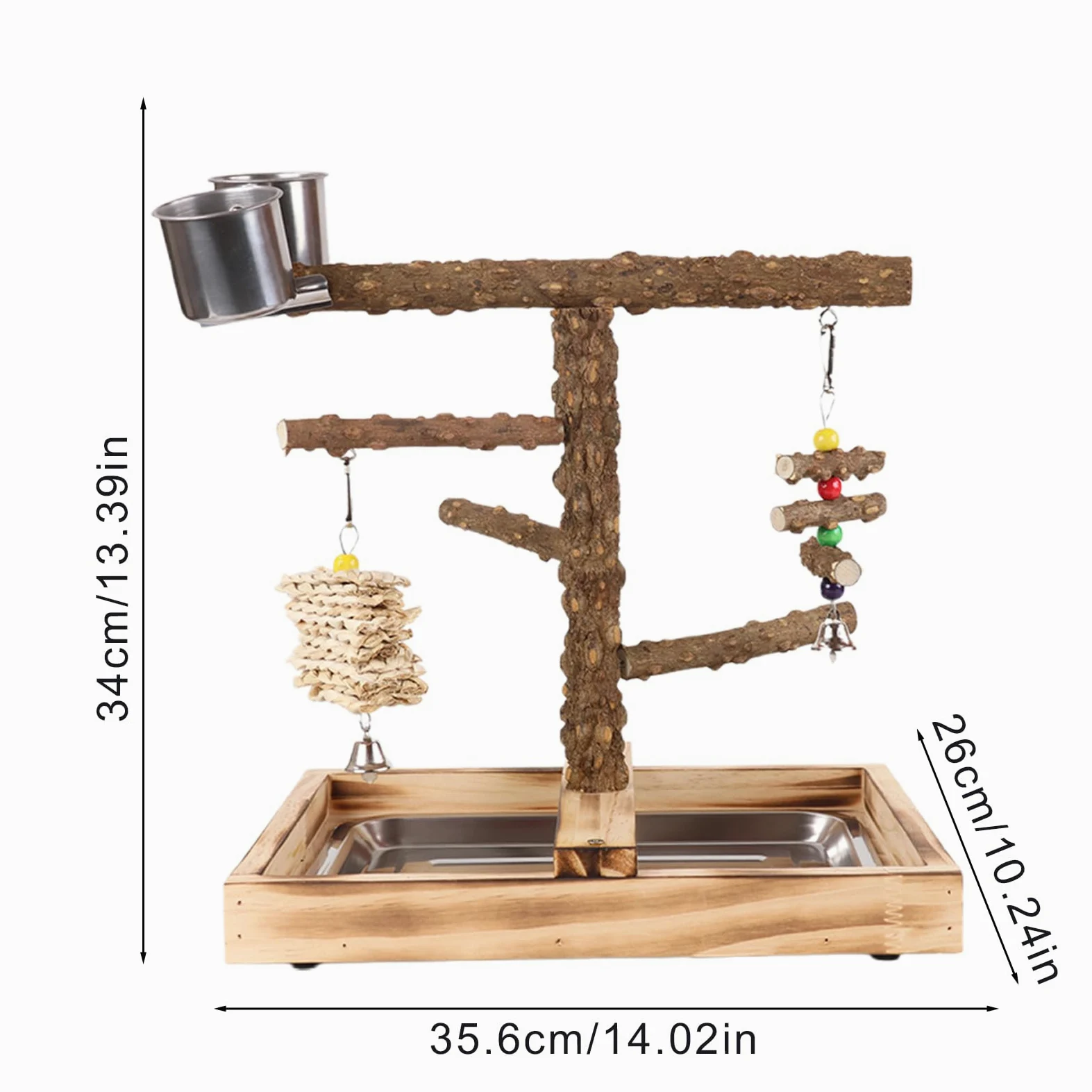 Perchoir pour Oiseaux Perchoir d'Activité avec Coupes à Nourriture | Perchoirs Bois pour Oiseaux Intérieur Extérieur Alimentation