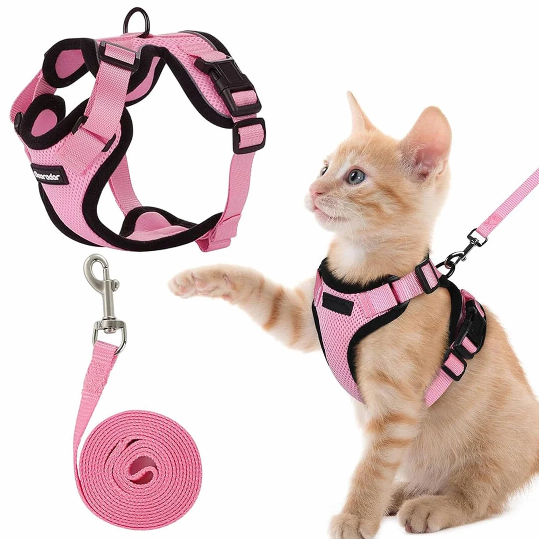 Harnais Pour Chat 1 Pièce Rose Xs, Laisse Réglable Réfléchissant, Gilet Respirant Chat Chien