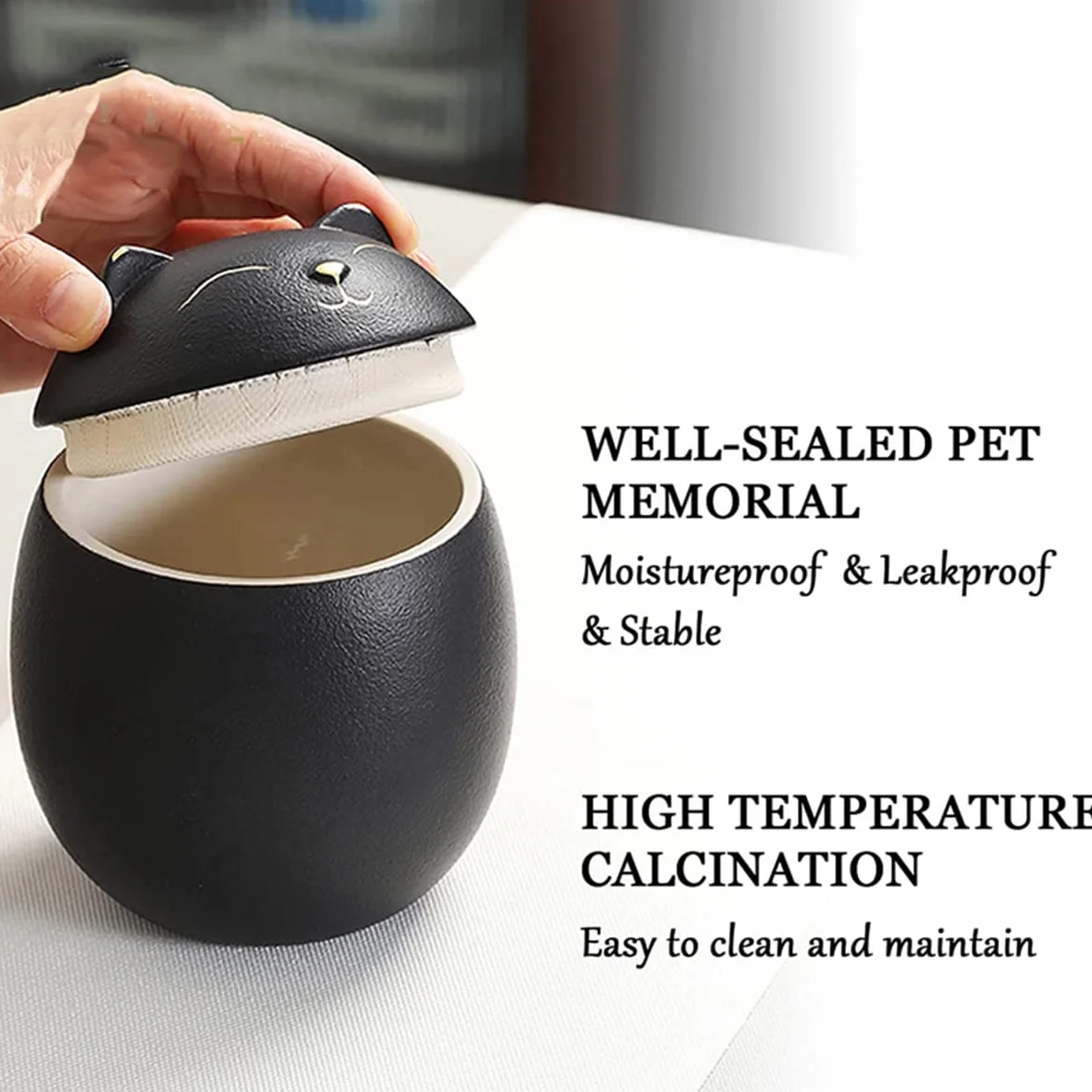 Urne pour Cendres de Chat, Urne Commémorative Forme de Chat, Urne Funéraire Décorative Artisanale, Noir, 500ML
