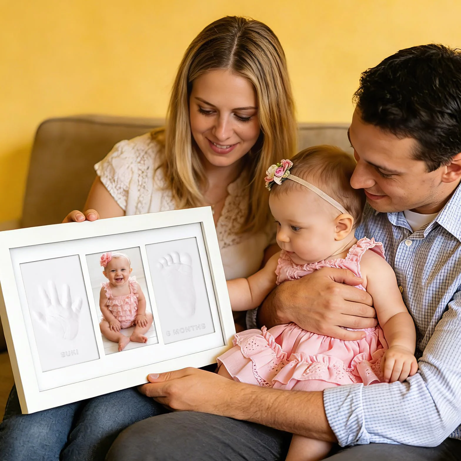 Cadre Empreinte Main Pied Bébé avec Argile Anti-Fissuration Blanc, Kit Cadeau Naissance