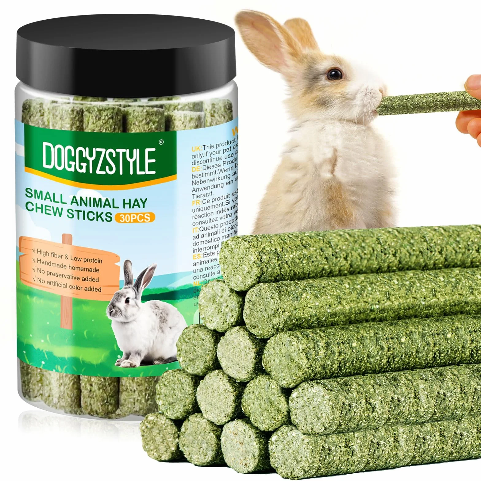 Foin de Fléole des Prés Naturel pour Cochons d'Inde, Chinchilla, Hamsters, Lapin - Jouets à Mâcher 30 Pièces