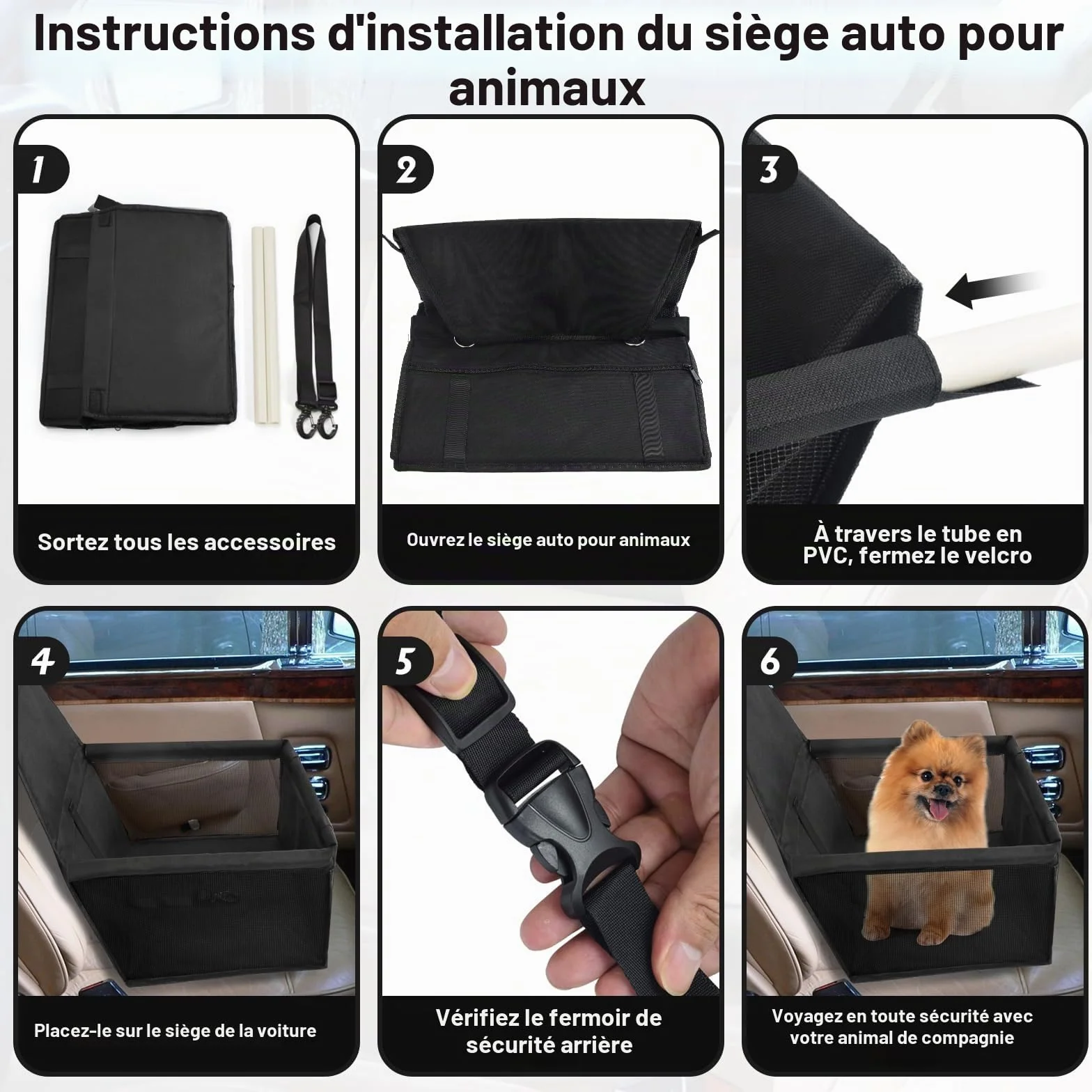 CIMOYBAI Siège Auto pour Chien, Tissu Oxford, Respirant, Lavable, Pliable (Schwarzer)