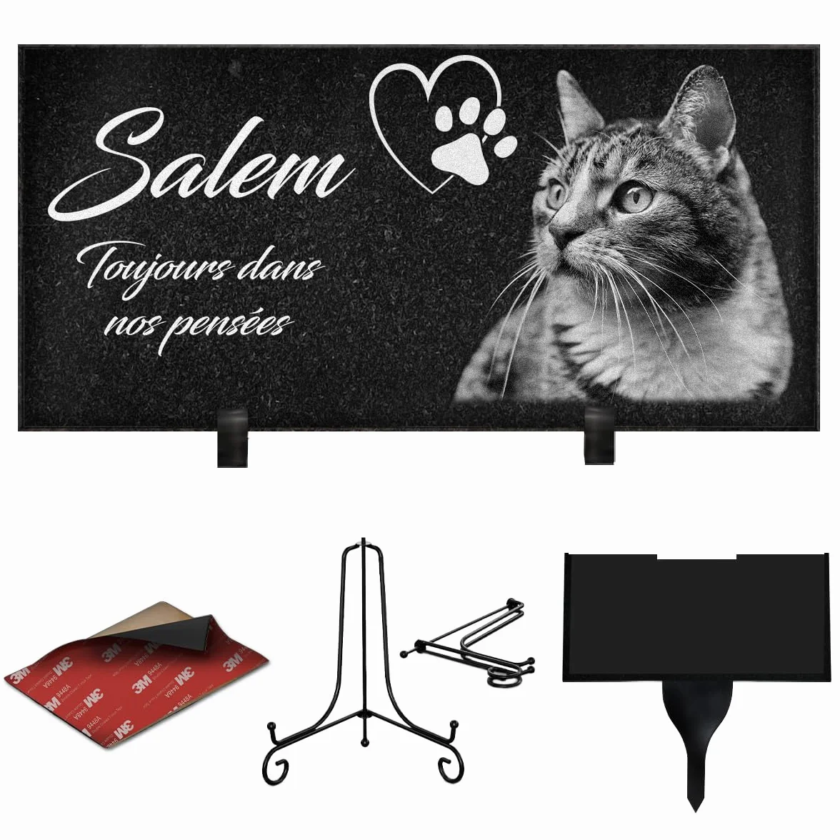 Plaque Funéraire Personnalisée pour Animaux Ardoise Granit Empreinte Photo Texte