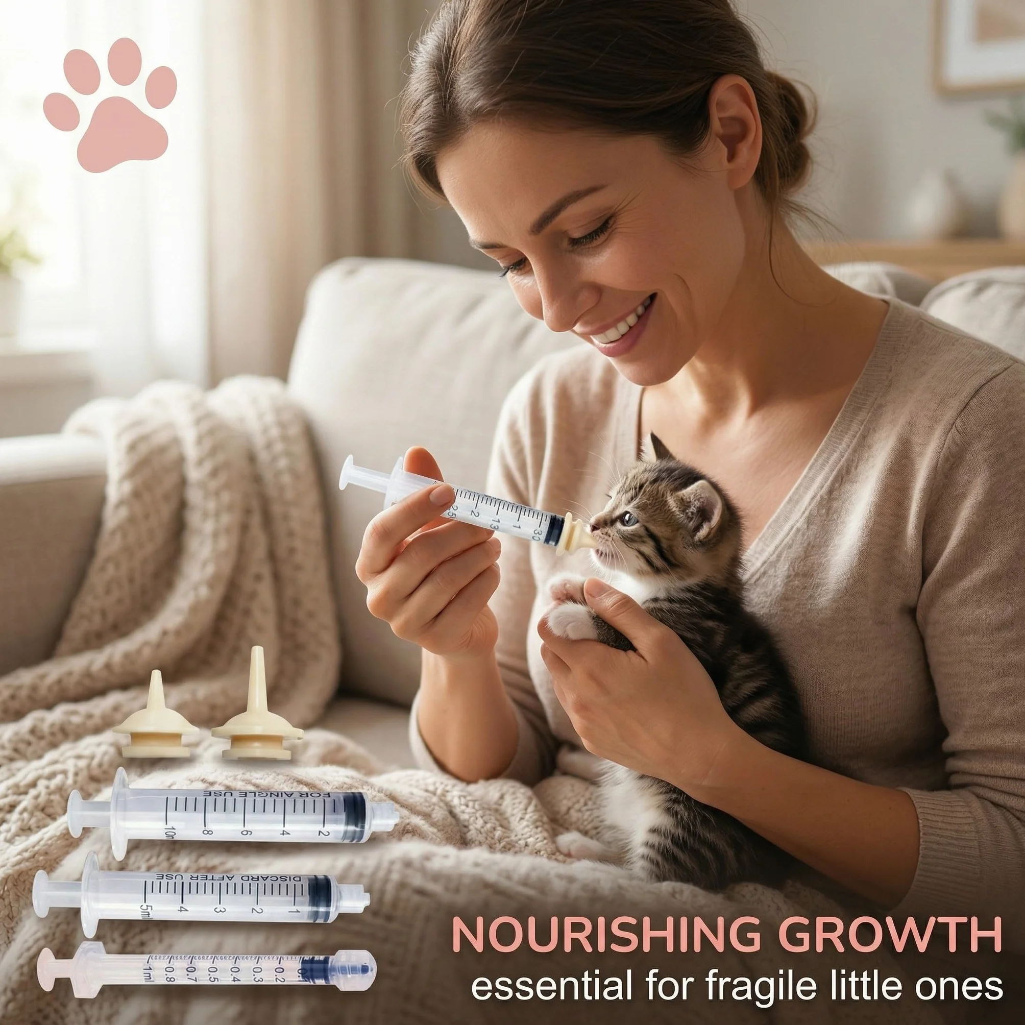 Kit de 10 Pièces pour Chatons - Mini Seringues à Tétons en Silicone Réutilisables