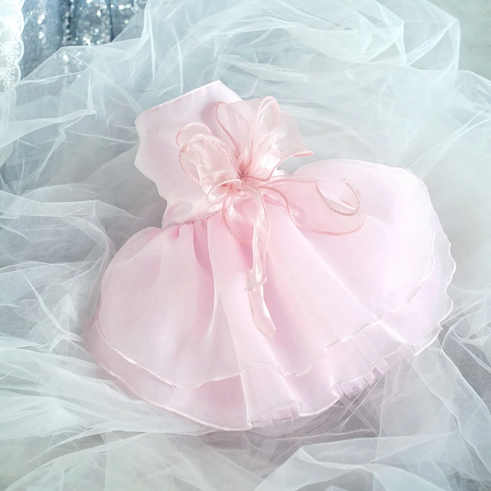 Robe pour Chien Luxe Jupe pour Chiot Princesse Robes d'Été Costume Mariage Noeud Papillon Rose L