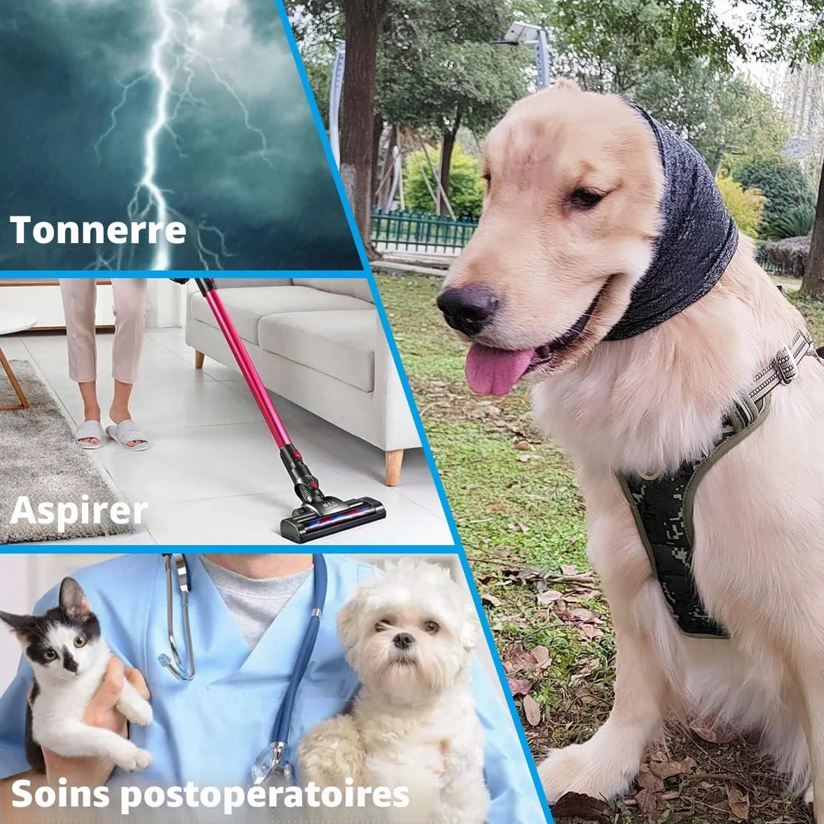 Cache-Oreilles pour Chien Soulagement Anxiété Calme Endroit Bruyant Snood Chauffe-Cou Chats Gris M