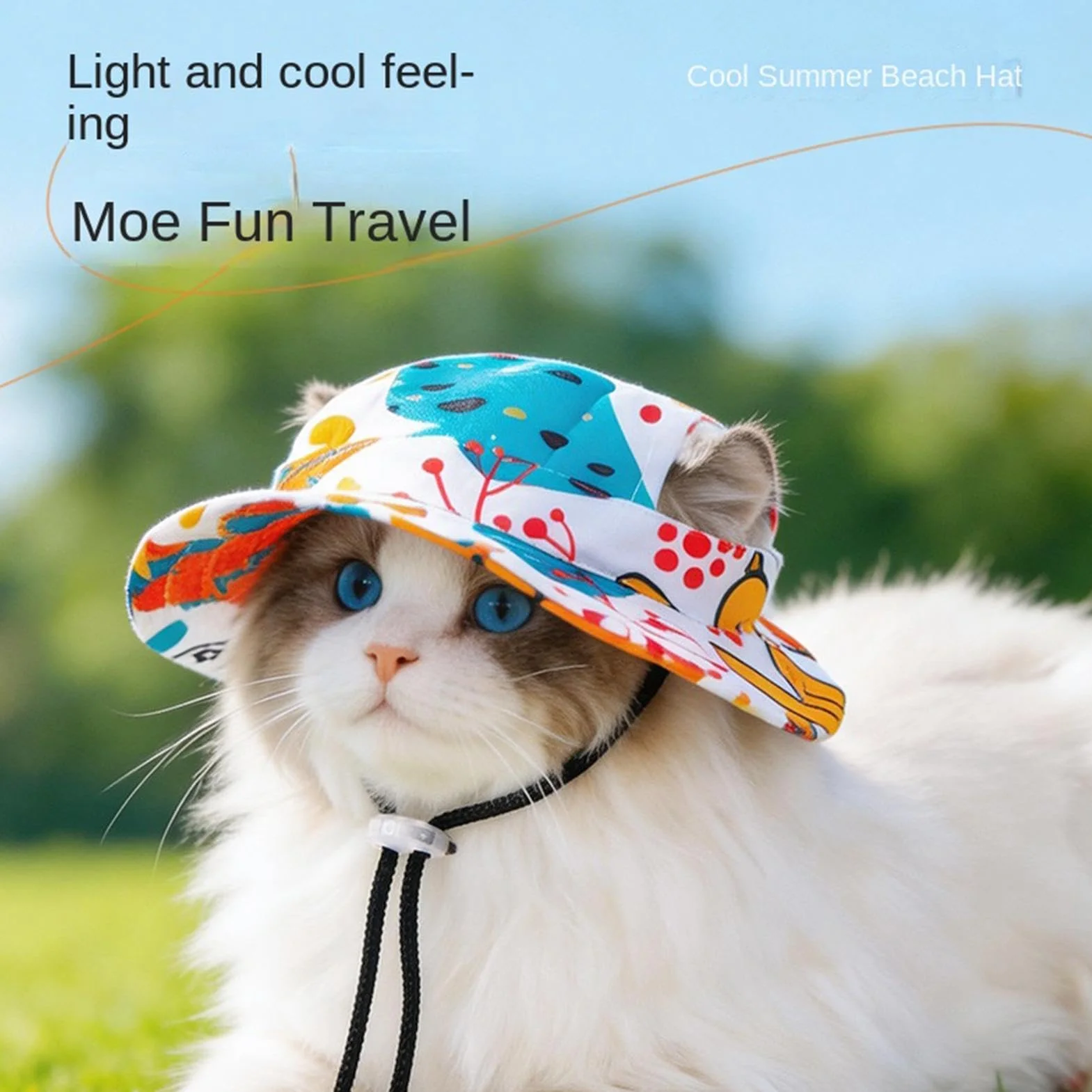 Chapeau d'Été pour Chat avec Jugulaire, Bord Rond, Trous pour Oreilles, Anti-UV