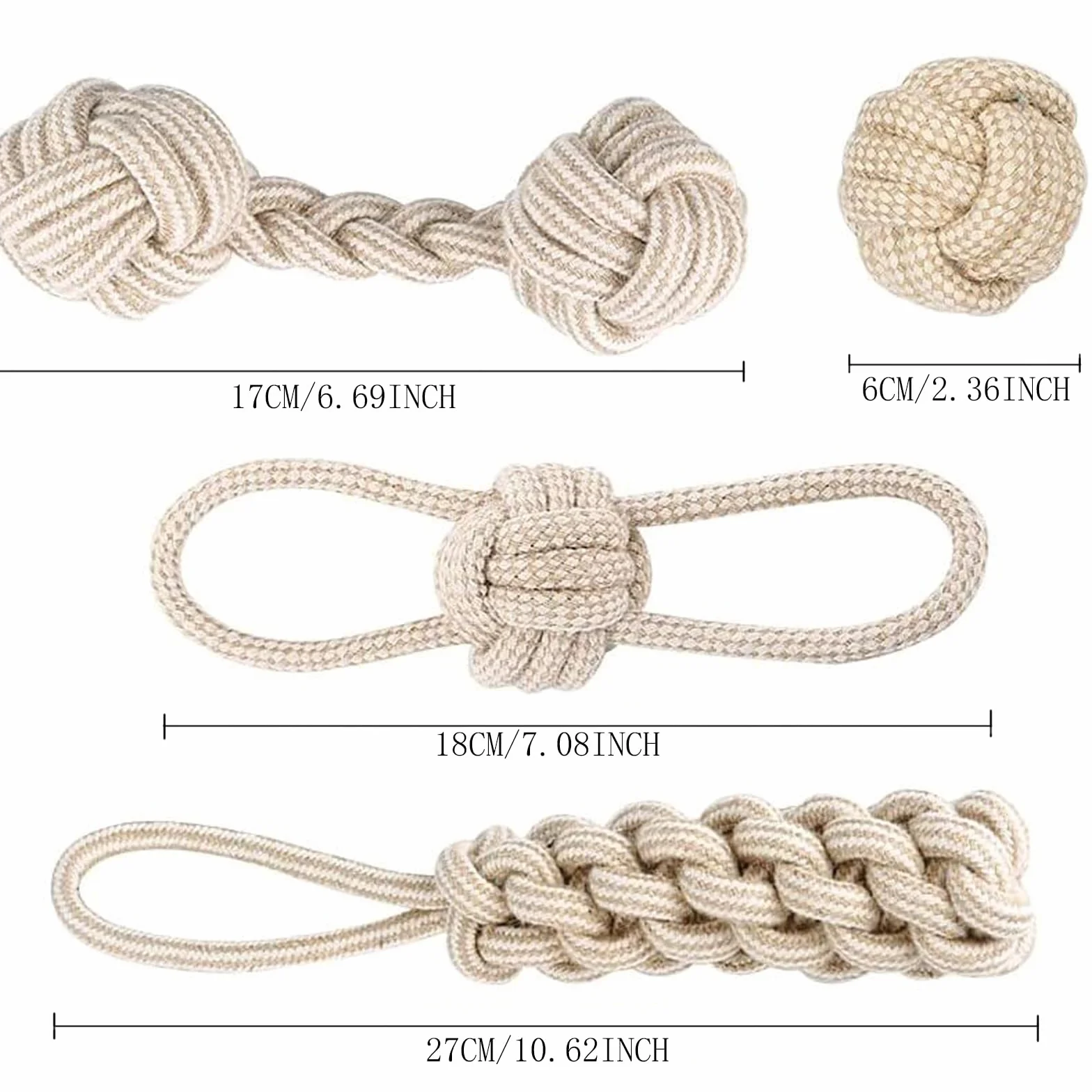 Jouet Chien avec Corde 4 Pcs Balle pour Chiots Doux Matériaux Durables Naturels Non Toxiques