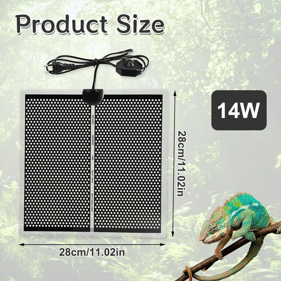 Coussin Chauffant pour Récipient en Verre 28x28cm, Tapis Chauffant pour Reptiles avec Contrôle de la Température