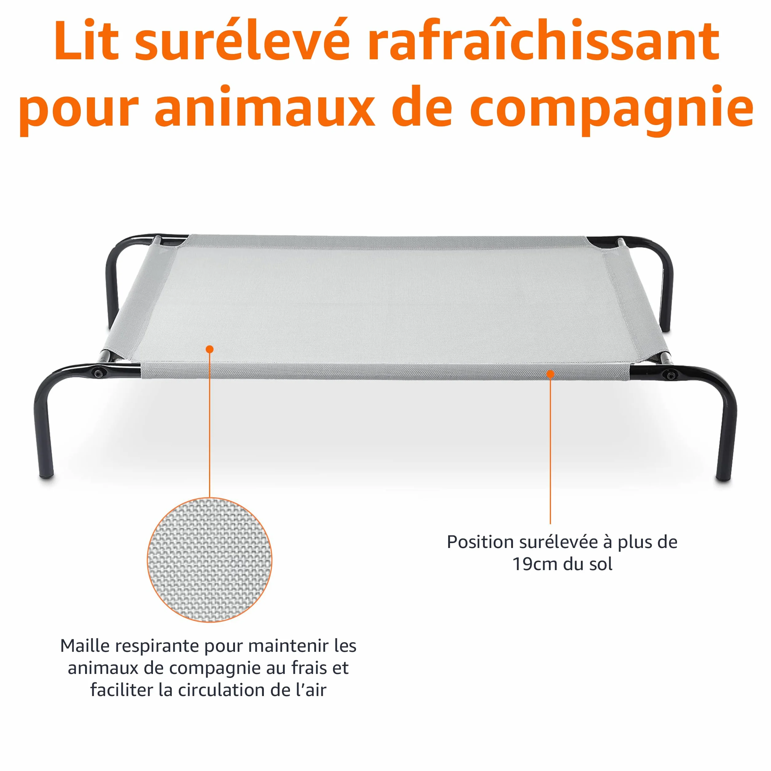 Amazon Basics Lit surélevé rafraîchissant chien Taille M Gris Textile 110x65x19 cm