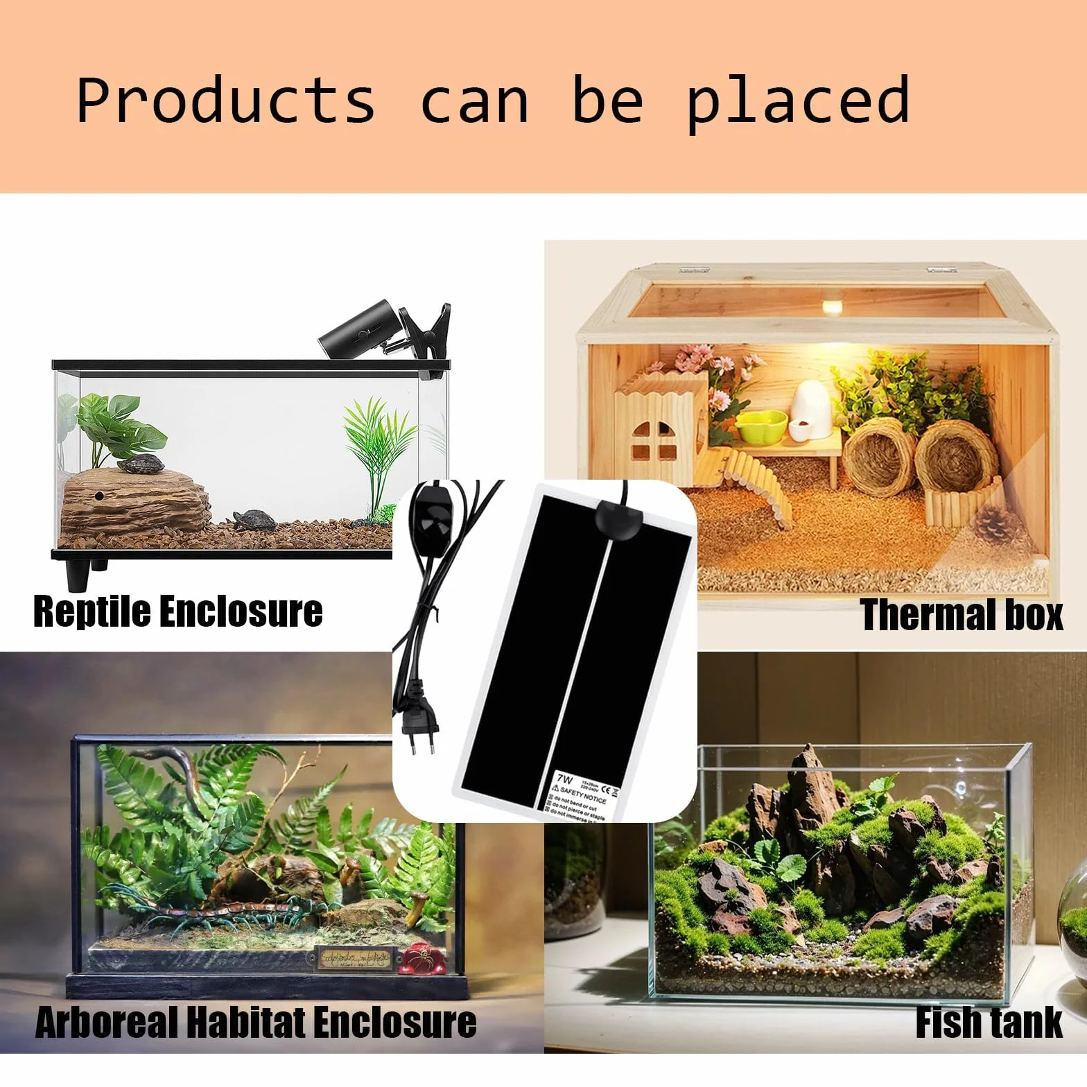 Tapis Chauffant pour Terrarium 15x28 cm Réglable Reptiles 7W 220-240V