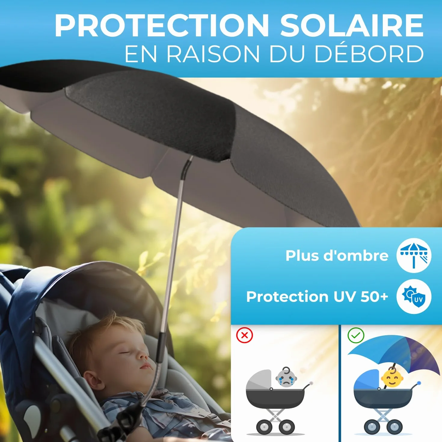 STYNGARD Parasol Poussette UV 50+ 70 cm ROME