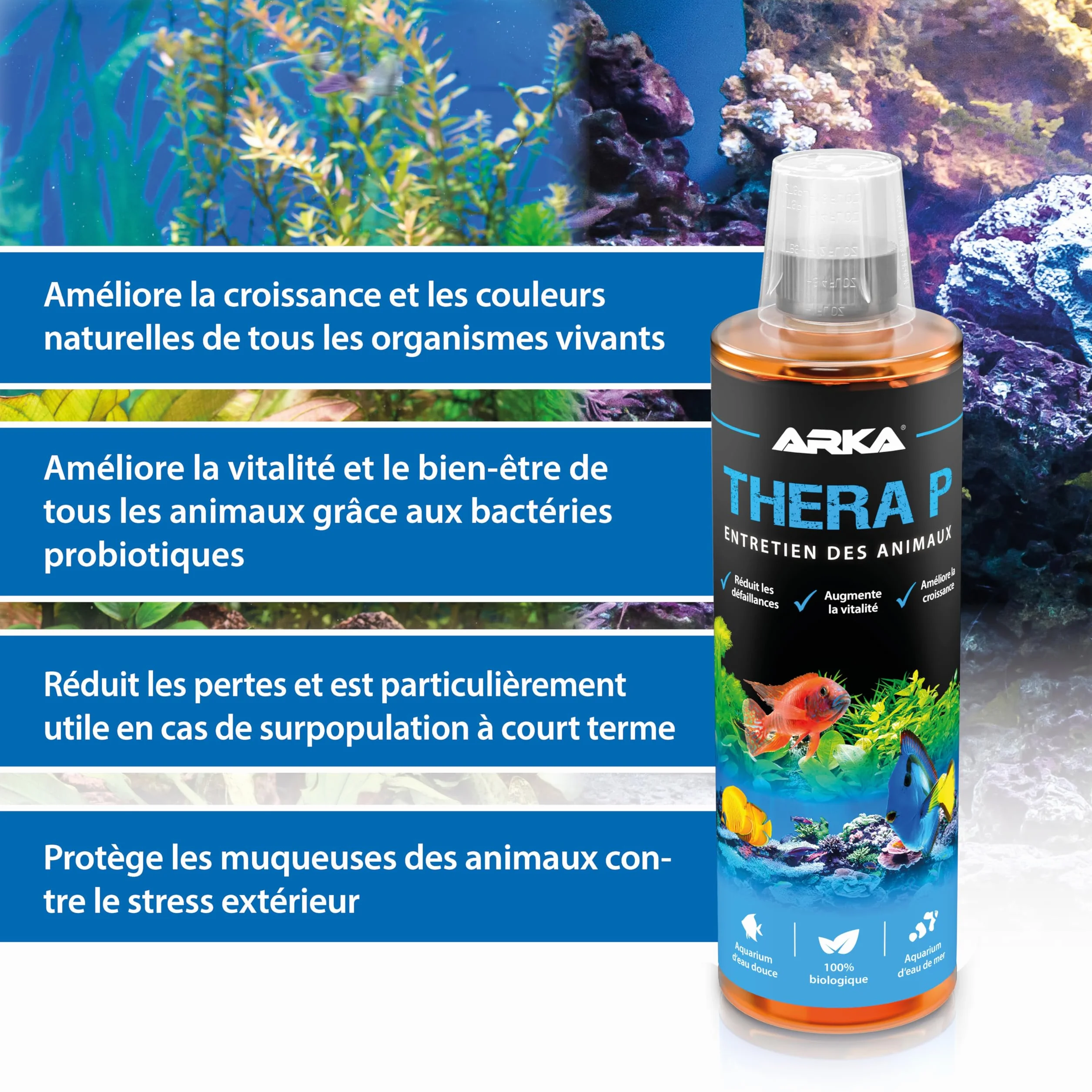 Microbe-Lift TheraP Soin Poissons Aquarium 473 ML – stimule défenses naturelles réduit stress eau douce marine