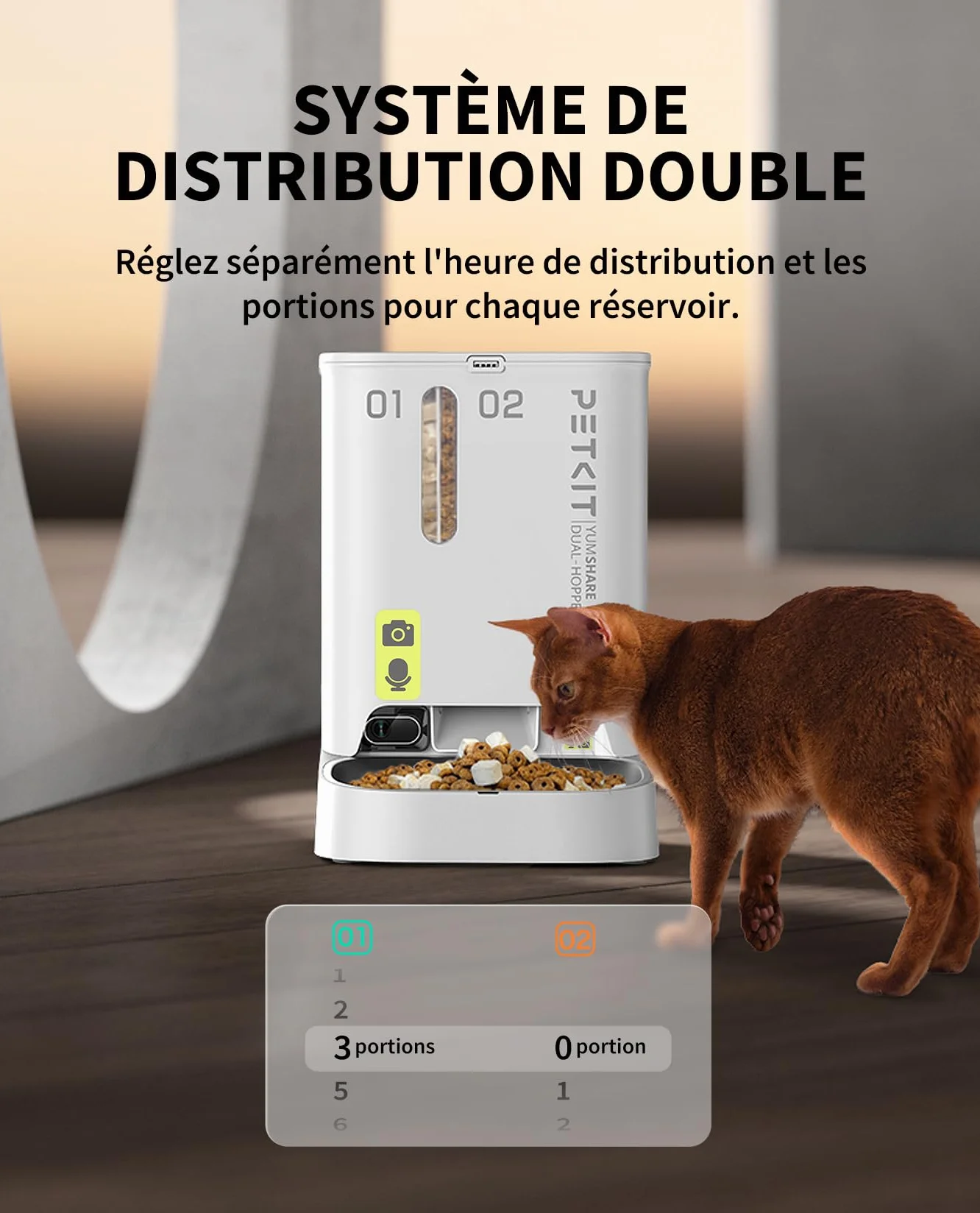 PETKIT Distributeur Automatique de Croquettes pour Chat Caméra HD 1080P Vision Nocturne Wi-Fi 2.4G Double Trémie 5L Bol INOX