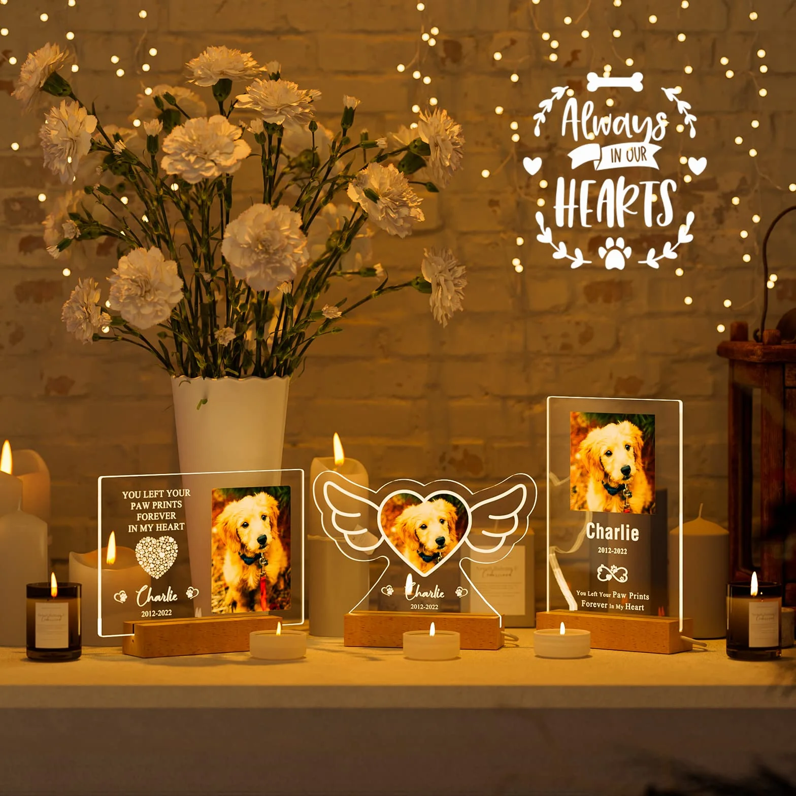 Plaque Commémorative Personnalisée pour Chien Décédé avec Cadre Photo