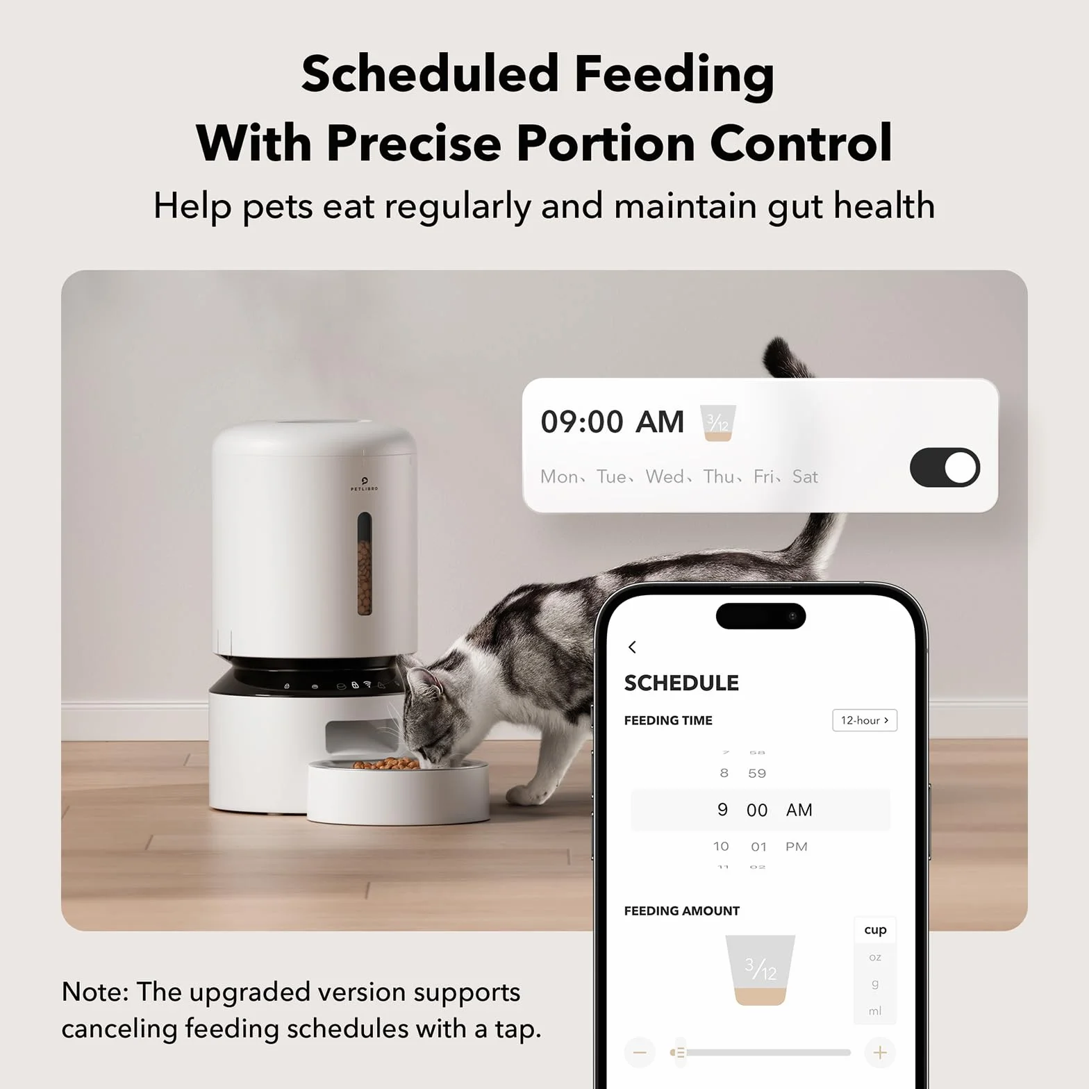 PETLIBRO 5L Distributeur Automatique pour Chat avec APP WiFi 5G 2.4G Mangeoire pour Chien Capteur de Nourriture Faible Blocage Enregistrement Sonore