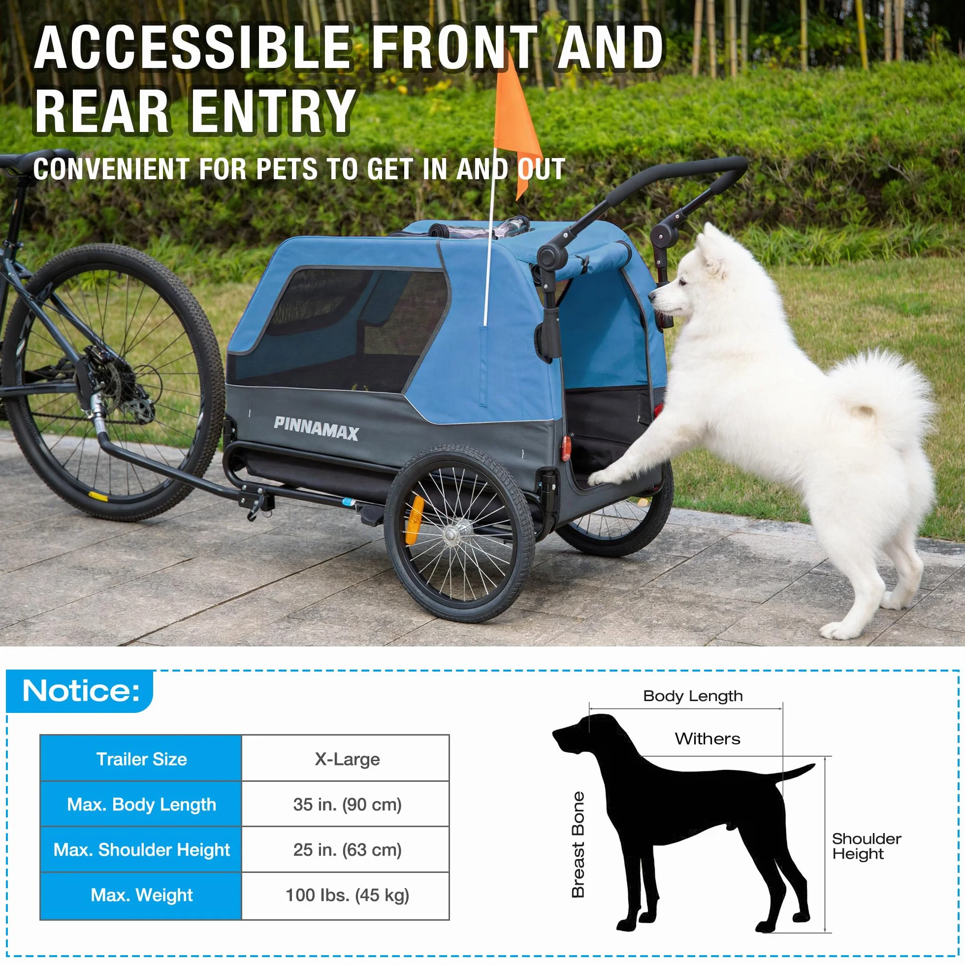 Remorque pour Chien PINNAMAX 2-en-1 45 kg Poussette vélo attelage Universel