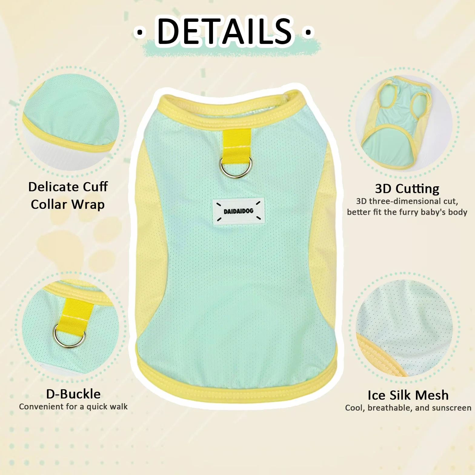 Lot de 2 gilets rafraîchissants pour chien en soie glacée respirante avec anneau en D, manteaux d'été frais pour chiens petite à moyenne taille (vert/bleu) (M)