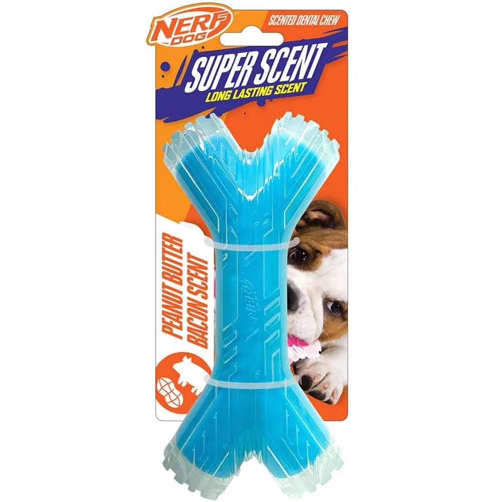 Nerf Dog Bâton de beurre de cacahuète bacon parfumé TPR/PP 20,3 cm Transparent bleu clair