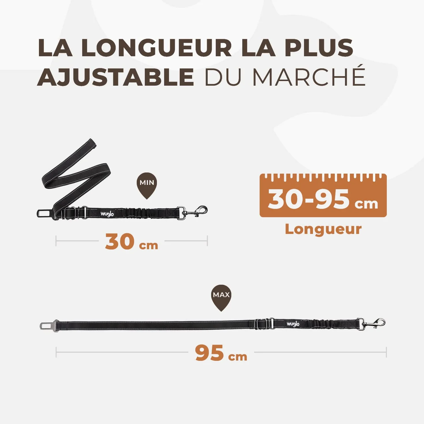 Ceinture de Sécurité Chien Voiture 30-95 cm Harnais Élastique Robuste Clip Noir