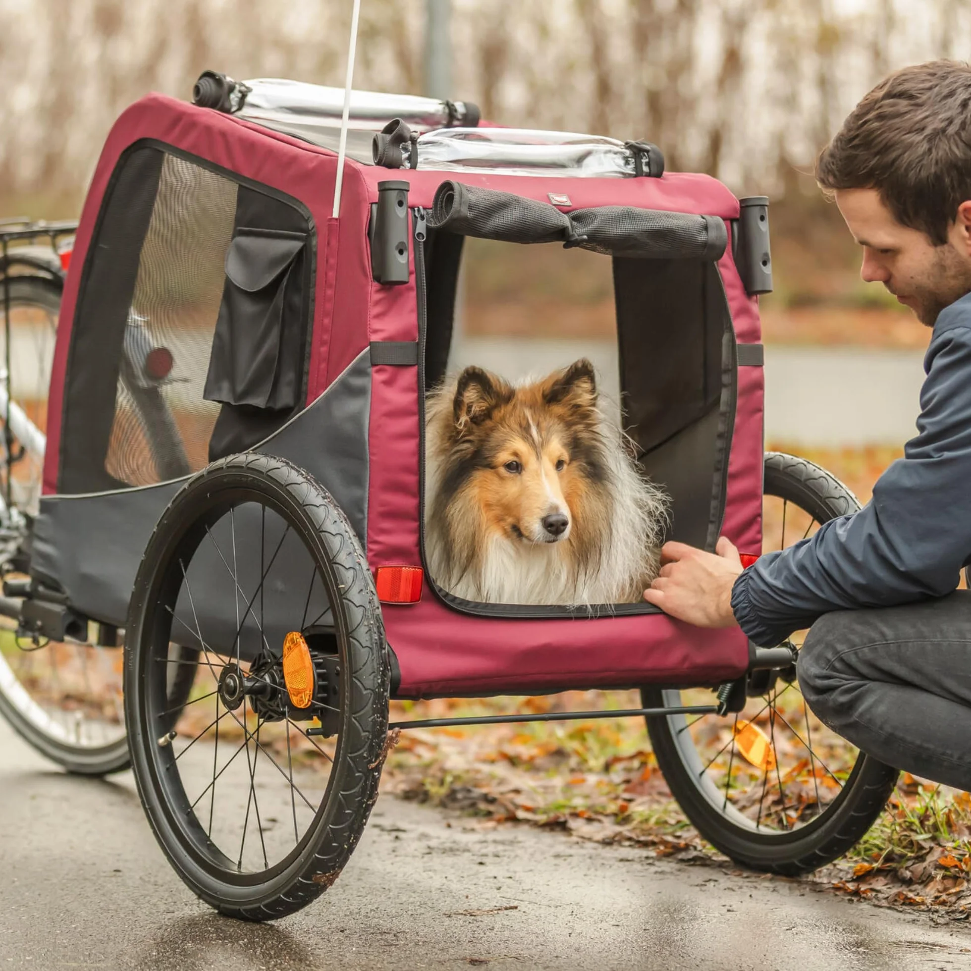 Trixie Remorque vélo pour Chien Transport sûr Pliable Gris Rouge Taille M 63 x 68 x 75/137 cm