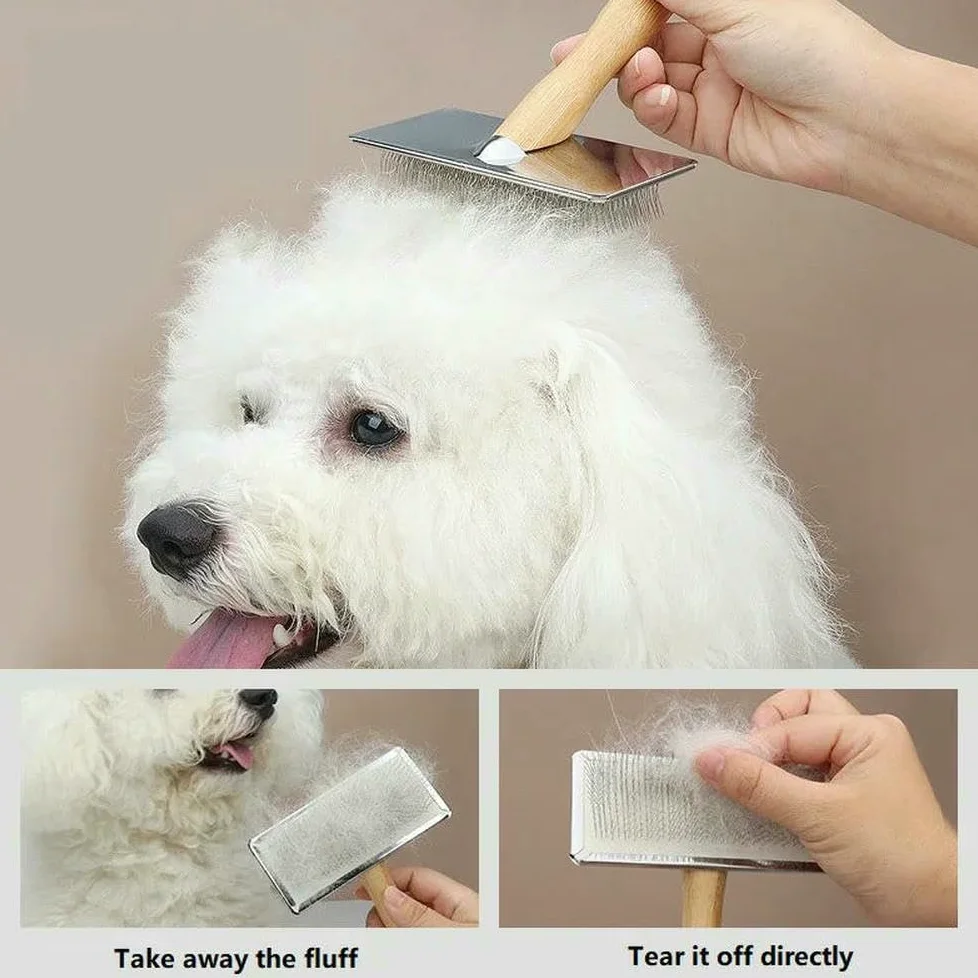DYRBF Brosse peigne pour chien à poils longs Brosse pour chat Brosse de voiture Poils d'animaux en bois massif Brosse de massage pour chat Brosse de toilettage pour animaux domestiques
