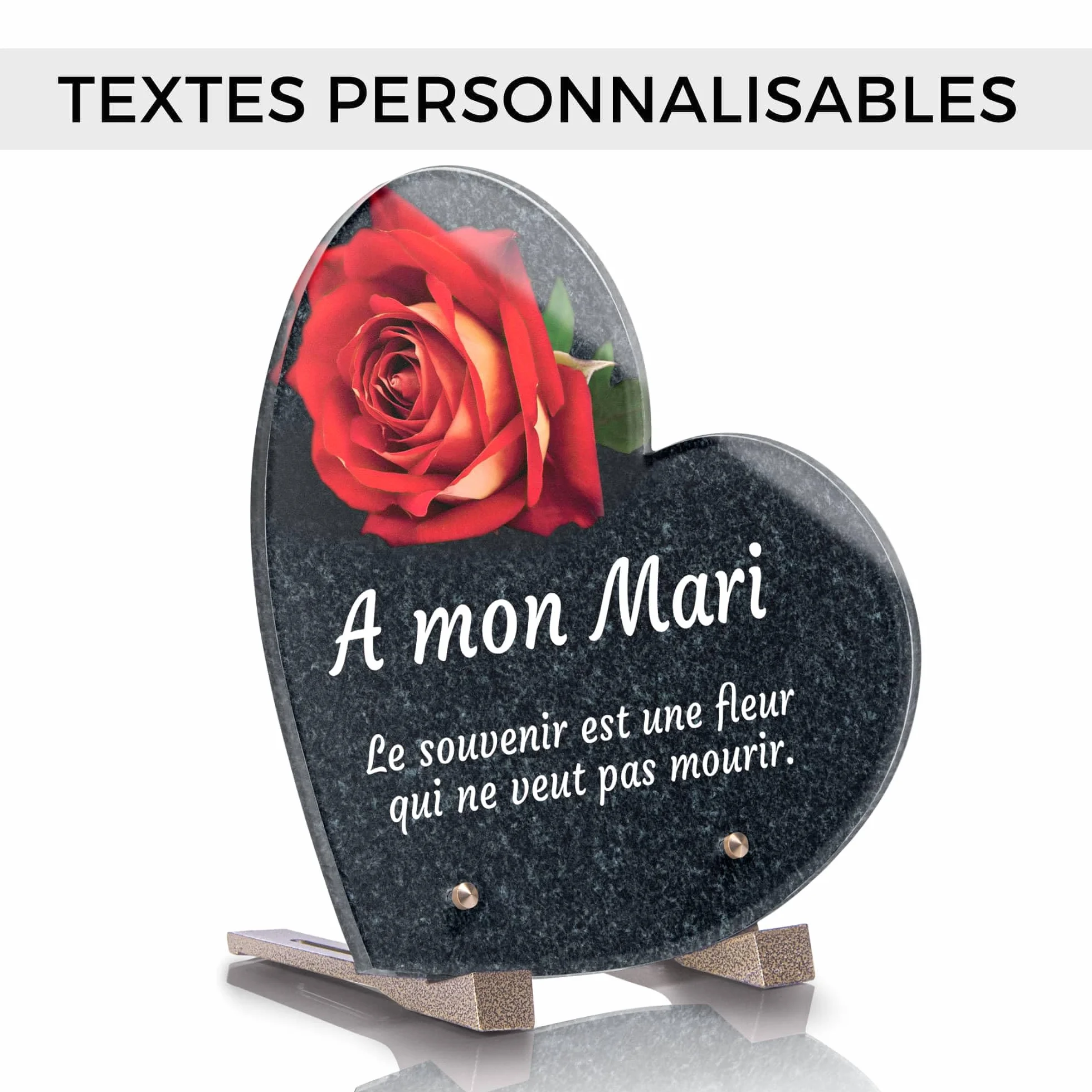 Plaque Funéraire Coeur Personnalisée Rose Granit 21x21 cm Résistante aux Intempéries Anti UV