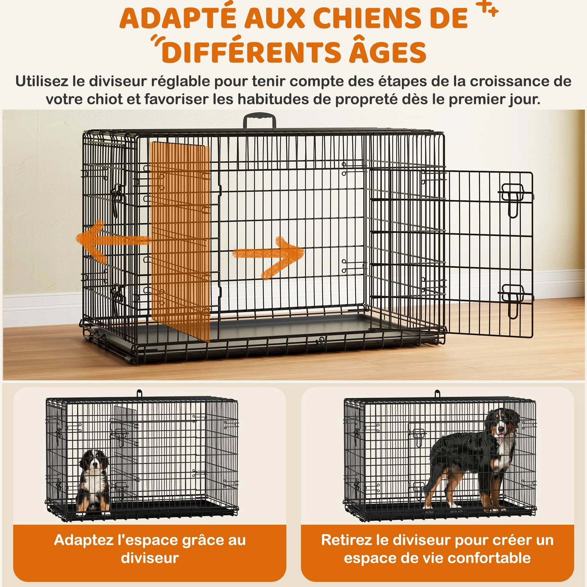 Yaheetech Cage pour Chien Pliable 122x71x78 cm Métal 2 Portes Verrouillables Plateau Amovible