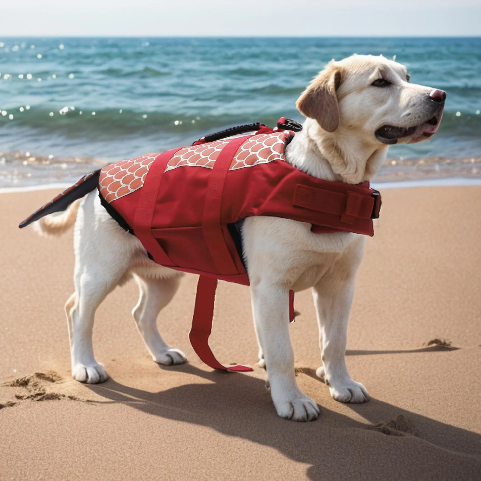 Gilets De Sauvetage pour Chiens Rouge 1pc XL Flottabilité | Oxford 420D, Coton, Pour Natation Et Navigation, Poignée Sauvetage, Bandes Réfléchissantes, Ceinture Réglable, Pour Doglay