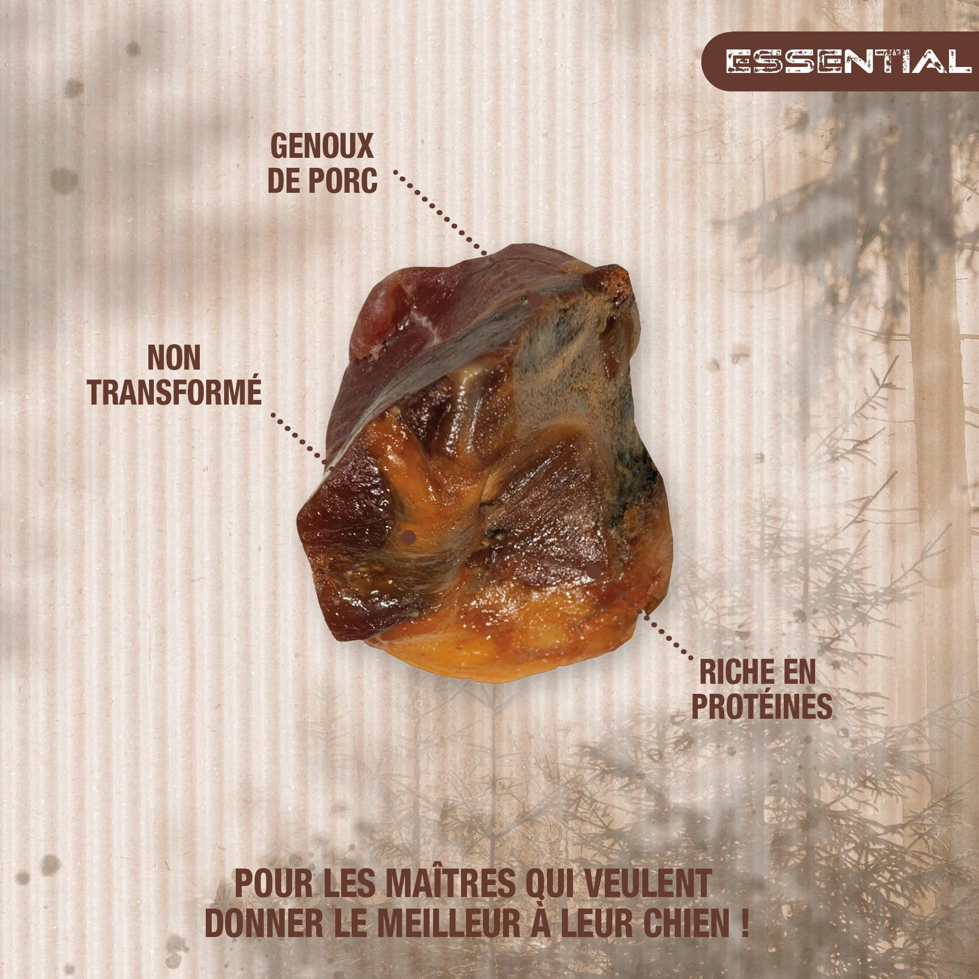 Friandises pour Chien Genoux de Porc Riga Essential Riche en Protéines sans Colorant ni Additifs Longue Durée Mastication x 2