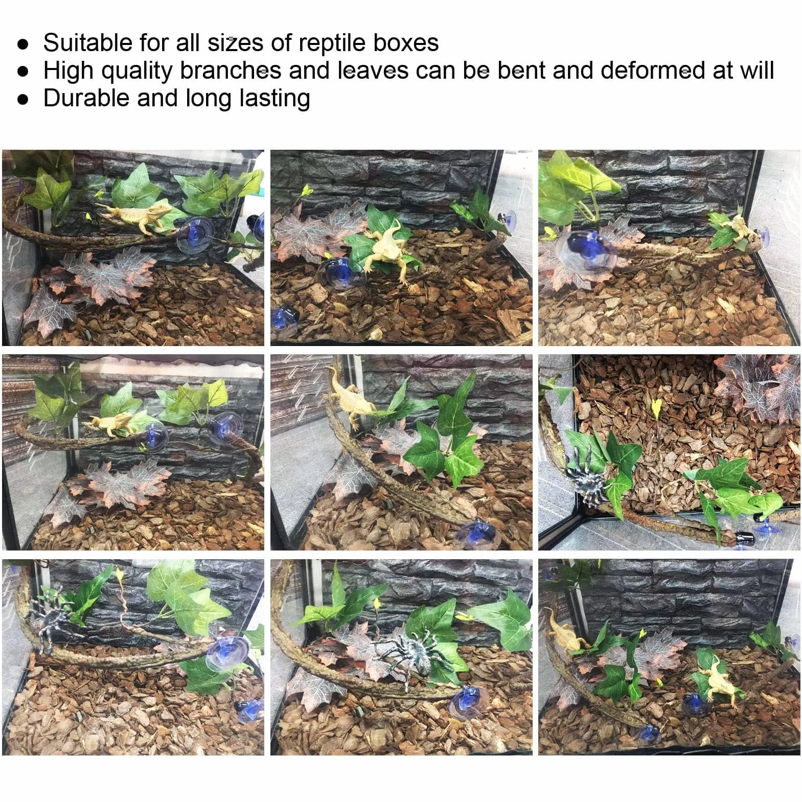 Branches d'angle Reptile Vigne Artificielle Plastique Ventouses Décoration Plante Escalade Serpent Lézard Amphibien