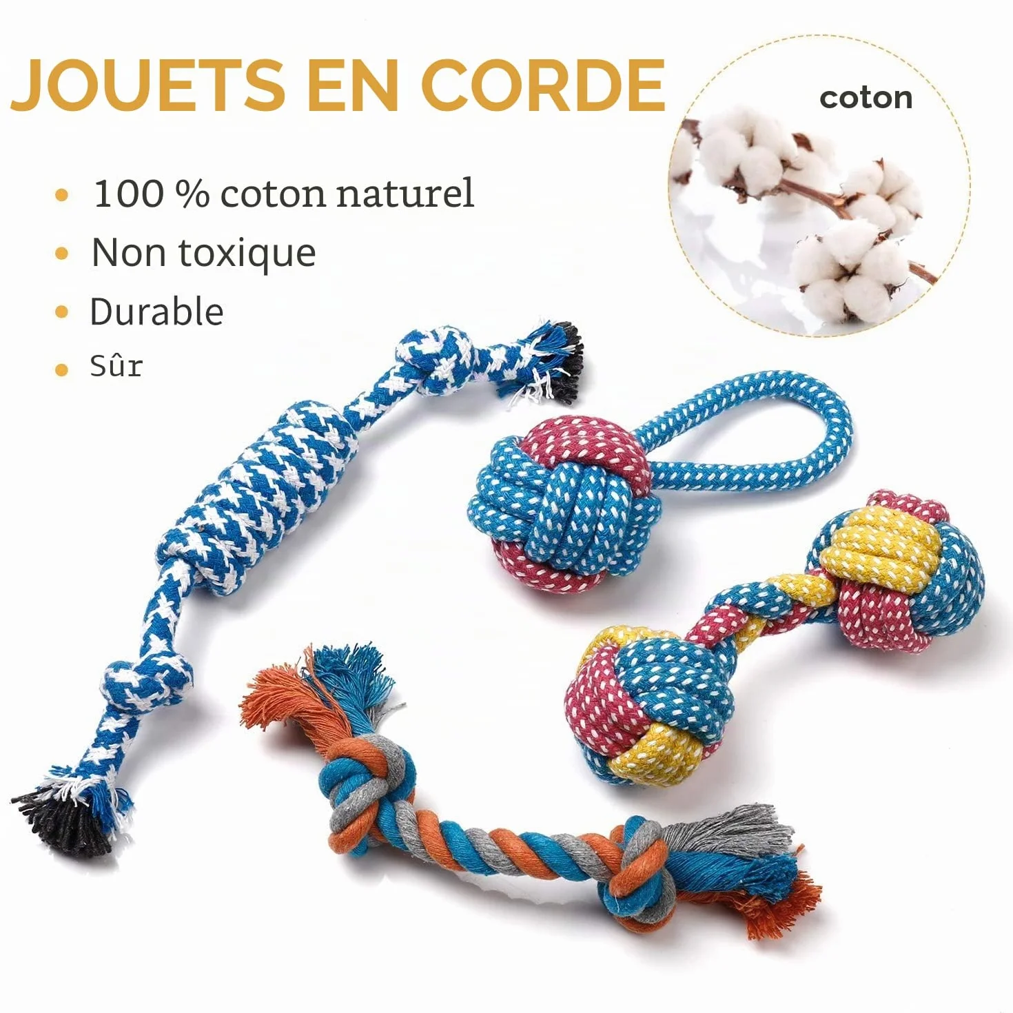 Toozey Jouet pour Chien 7 Jouets Durables Chiots Petits Chiens Peluche Non Toxique Coton Naturel