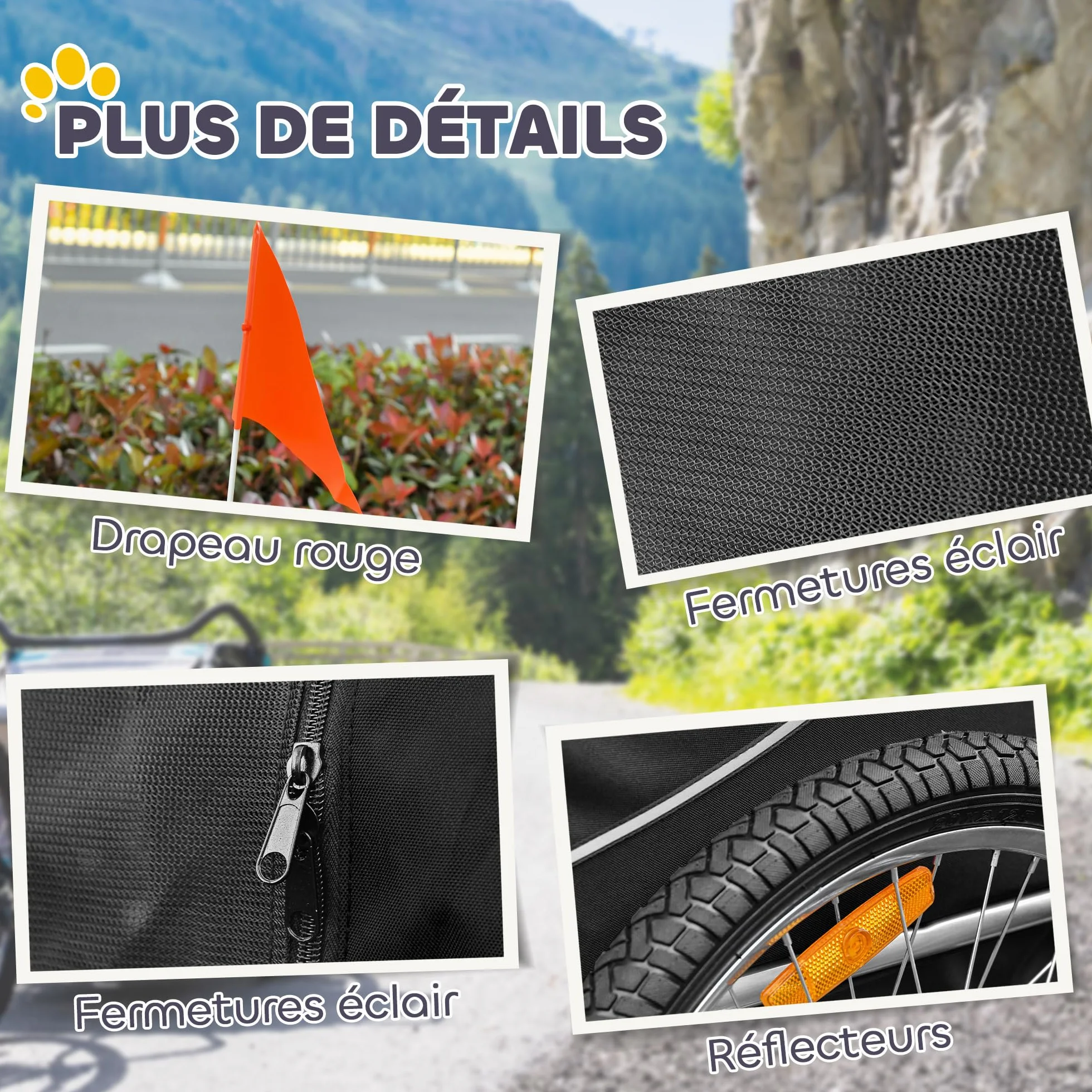 HOMCOM Remorque Velo pour Chien avec Drapeau et 8 Reflecteurs