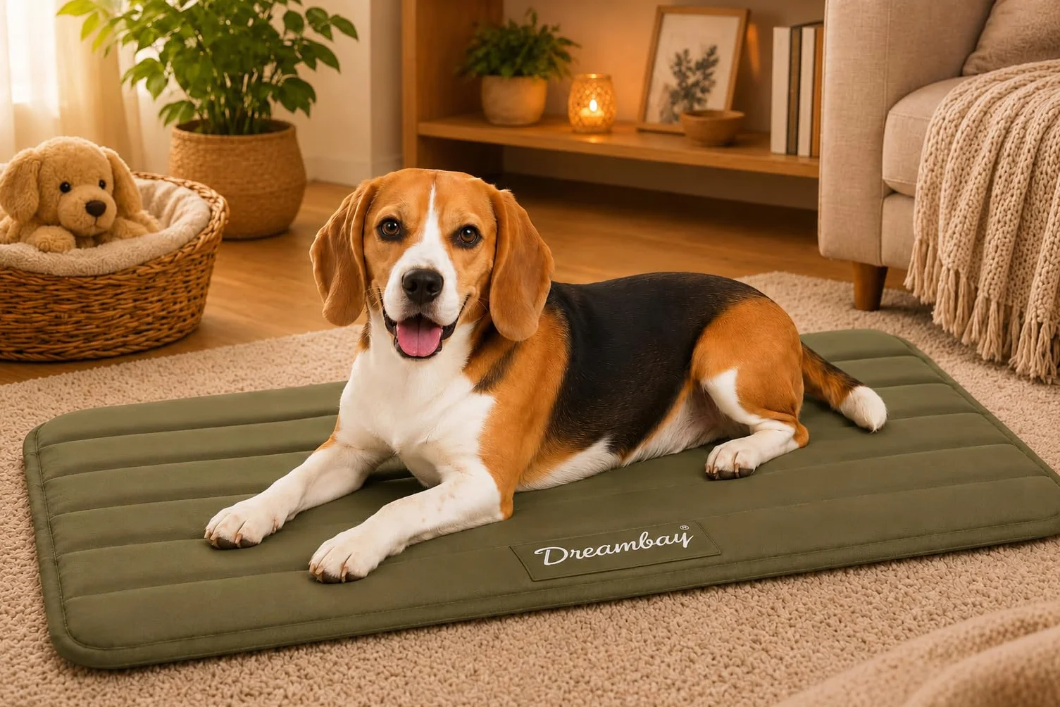 Coussin Orthopédique Dreambay® Memory Foam Vert Olive 85,5x51x2,3cm pour Chien et Chat