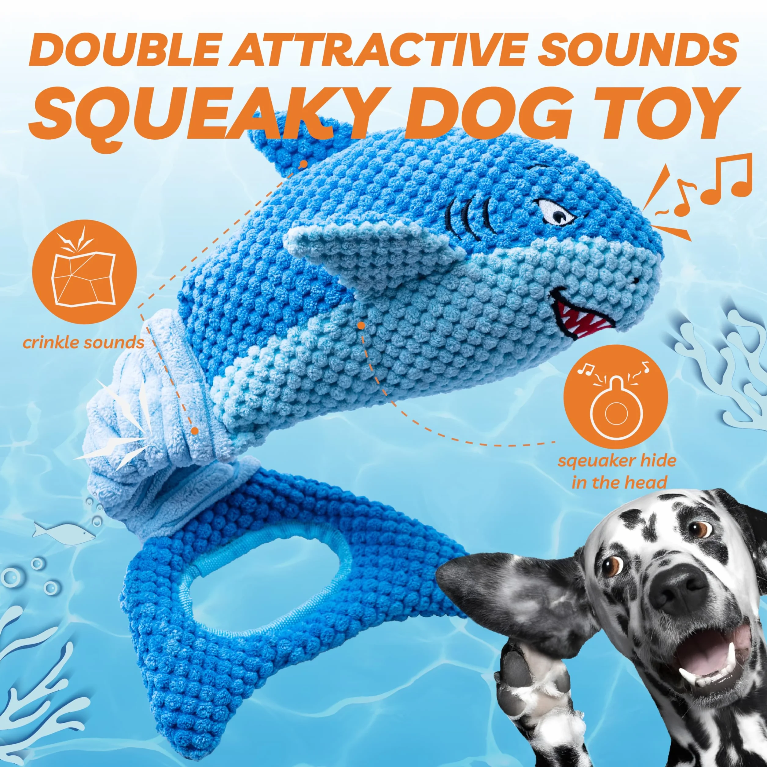 Jouets pour chiens de grande taille couineurs à mâcher en peluche requin interactif